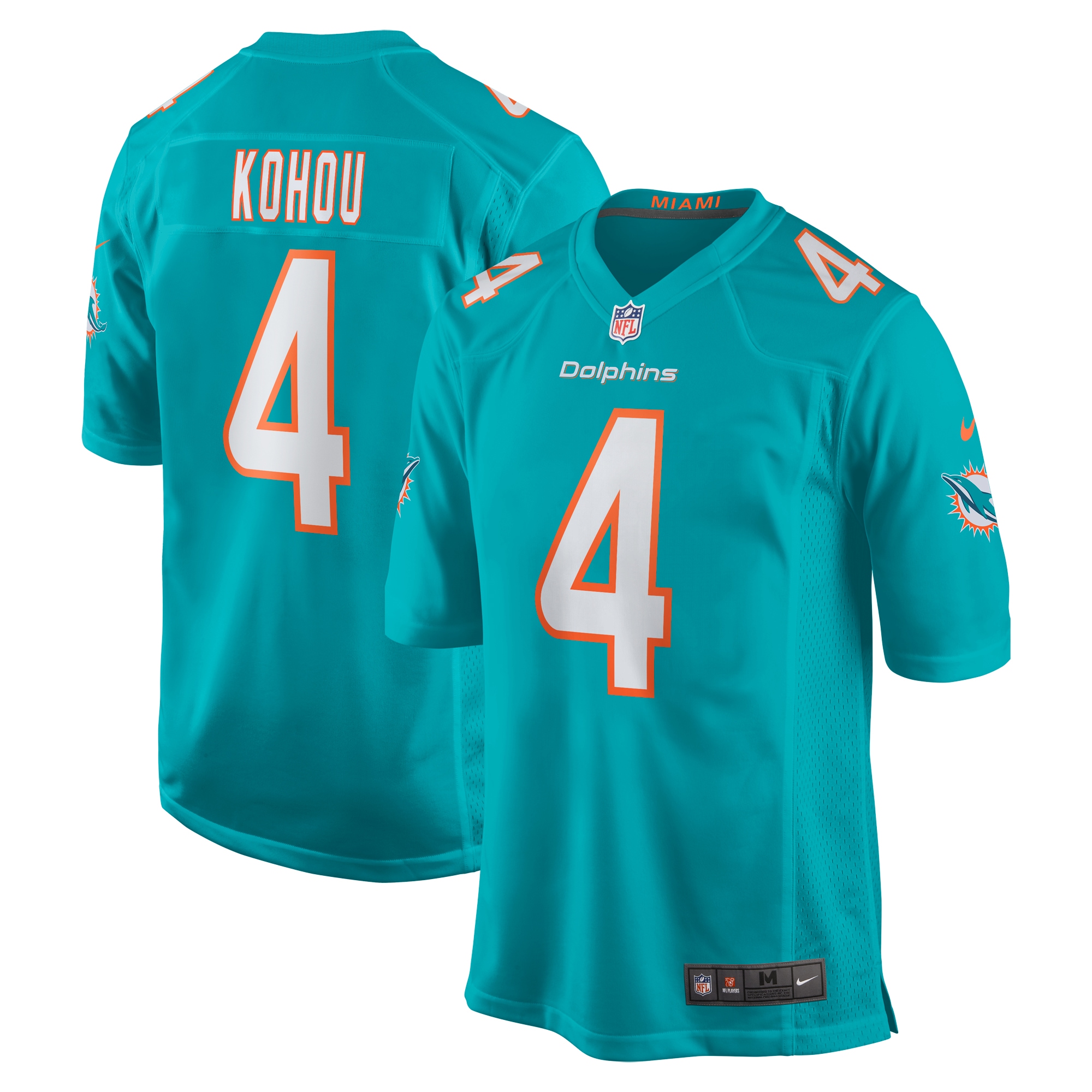 Men's Miami Dolphins Kader Kohou Aqua Game Player Jersey JS5498 nicesnker