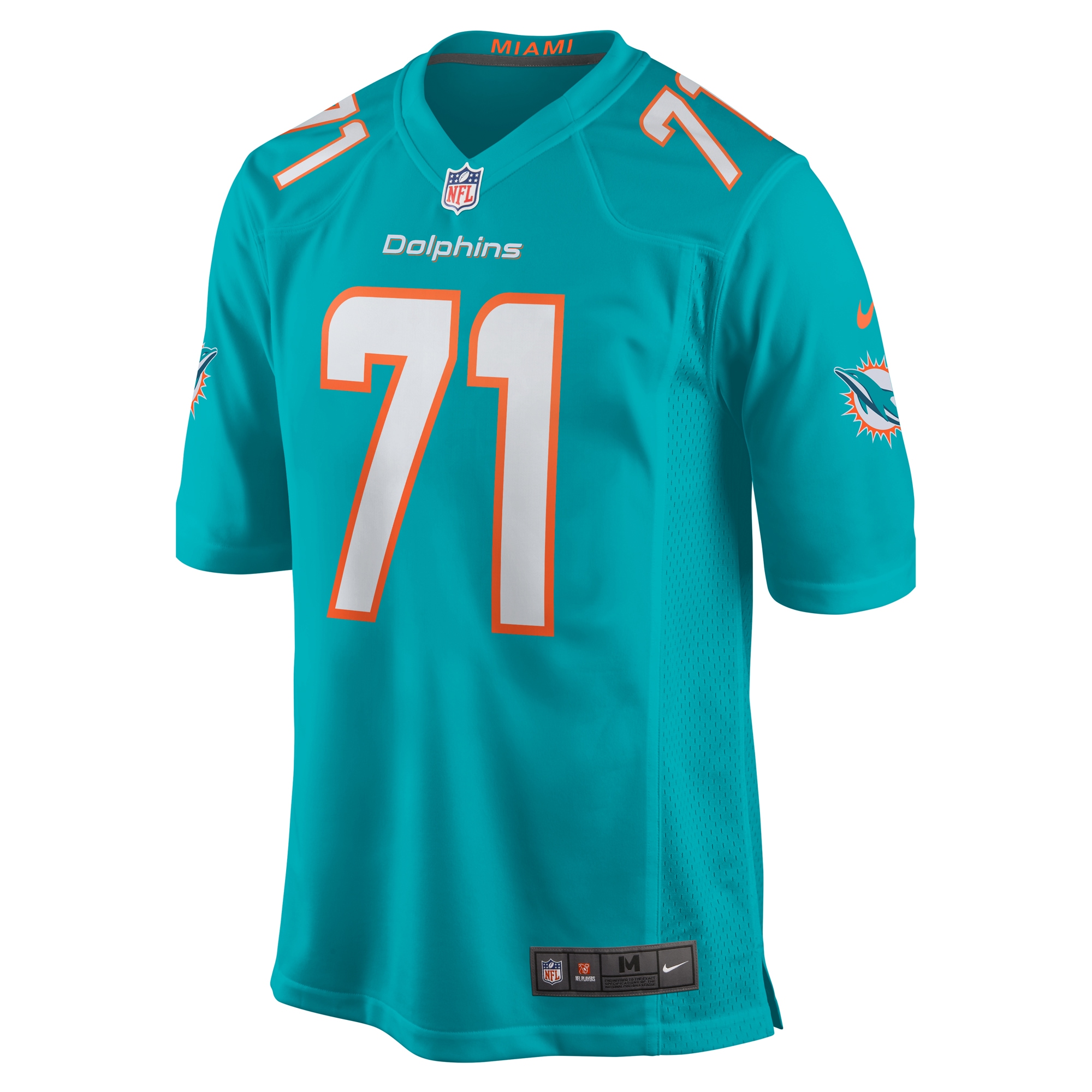 Alternative view of Men's Miami Dolphins Kion Smith Aqua Game Jersey JS9109 nicesnker