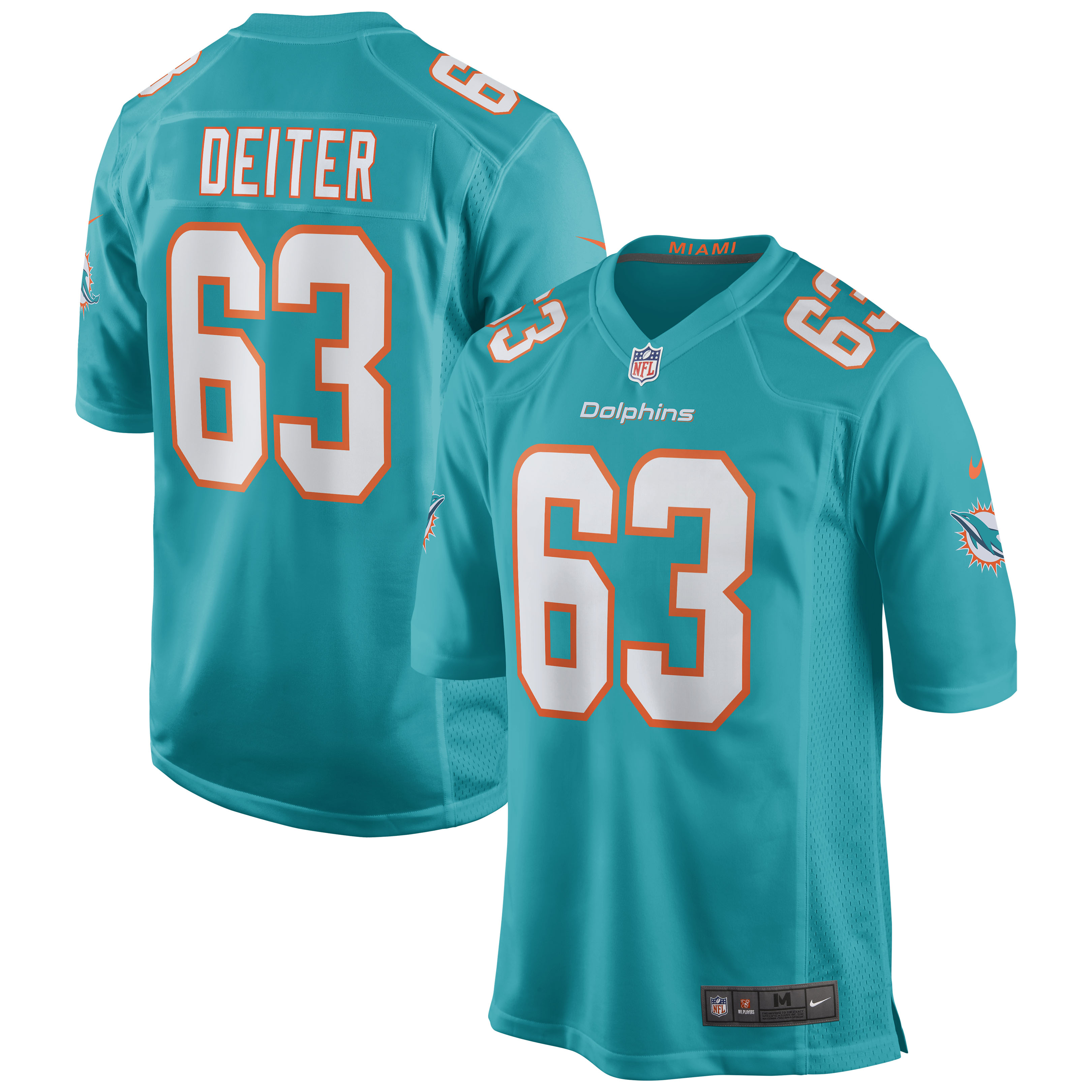 Men's Miami Dolphins Michael Deiter Aqua Game Jersey JS3719 nicesnker