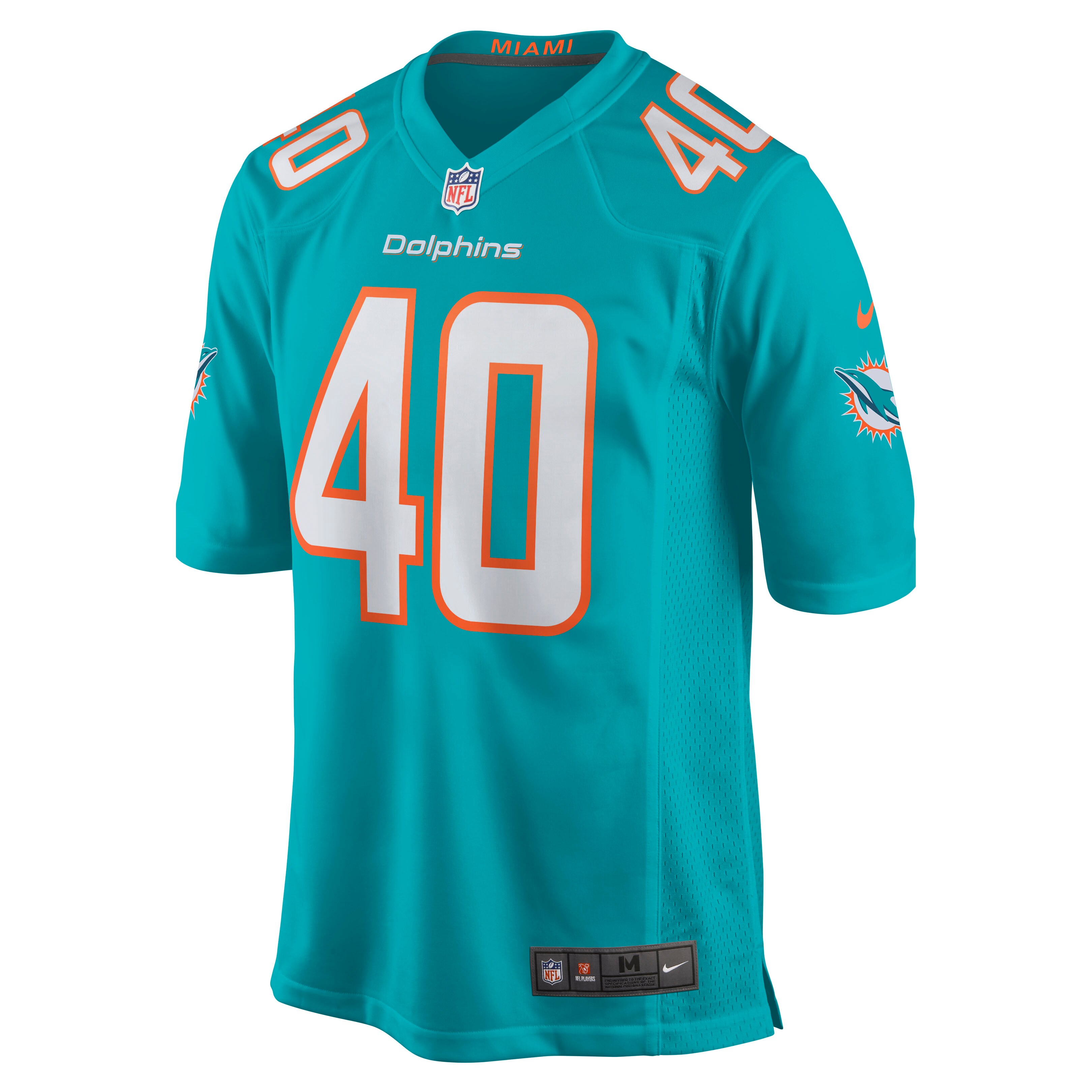 Alternative view of Men's Miami Dolphins Nik Needham Aqua Game Jersey JS1514 nicesnker