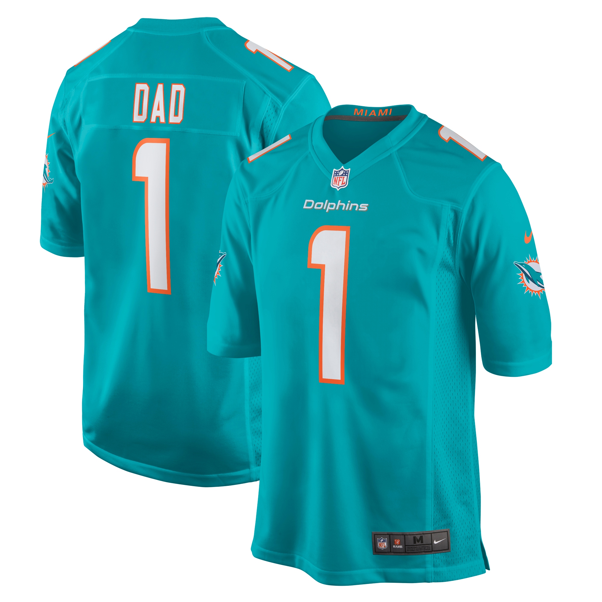 Men's Miami Dolphins Number 1 Dad Aqua Game Jersey JS6855 nicesnker