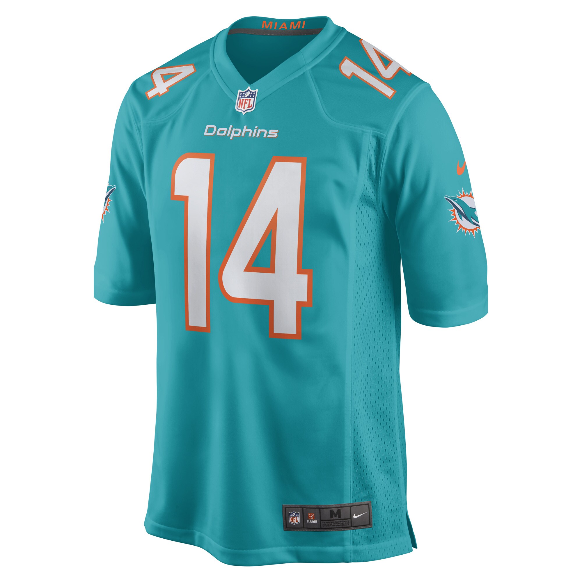 Alternative view of Men's Miami Dolphins Trent Sherfield Aqua Game Player Jersey JS3953 nicesnker