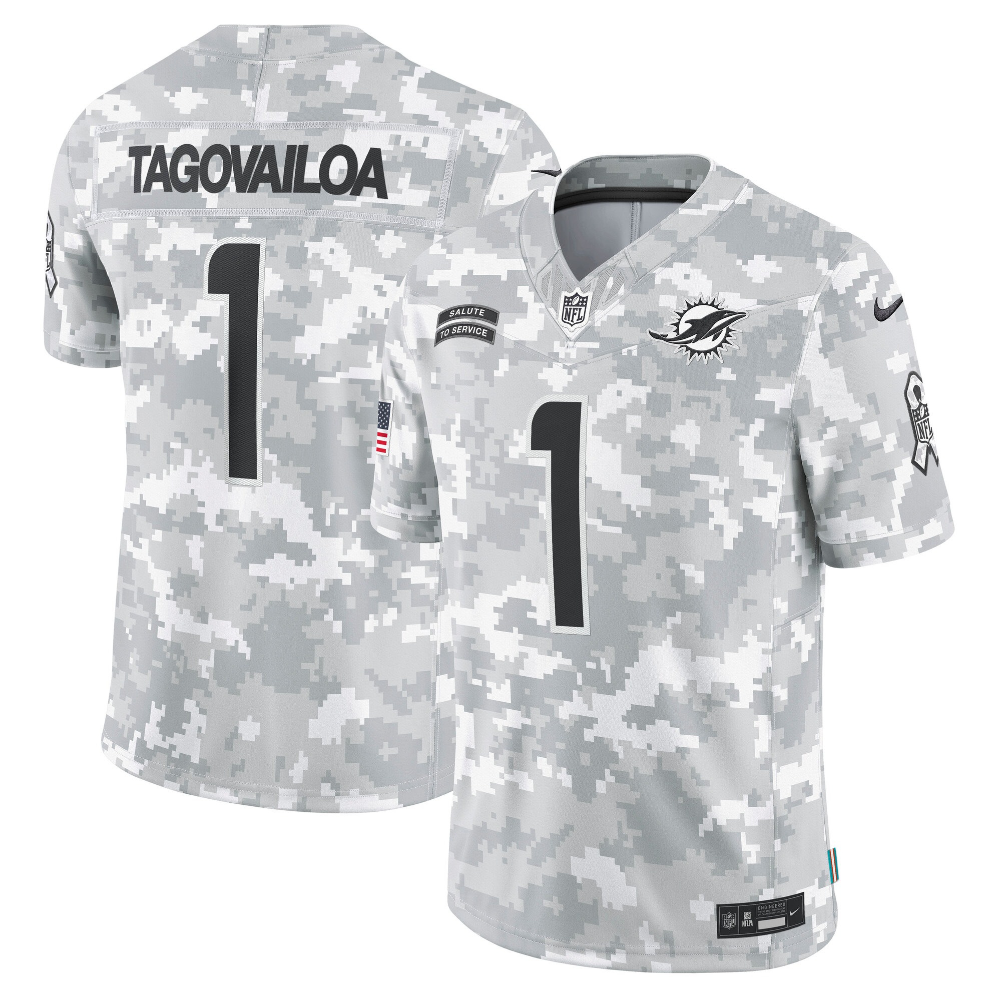 Men's Miami Dolphins Tua Tagovailoa Arctic Camo 2024 Salute to Service Limited Jersey JS9861 nicesnker