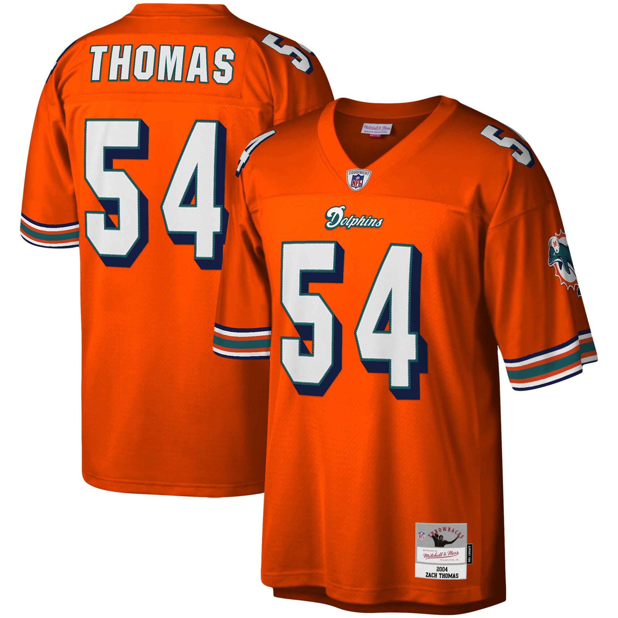 Men's Miami Dolphins Zach Thomas Mitchell & Ness Orange Legacy Jersey JS9315 nicesnker