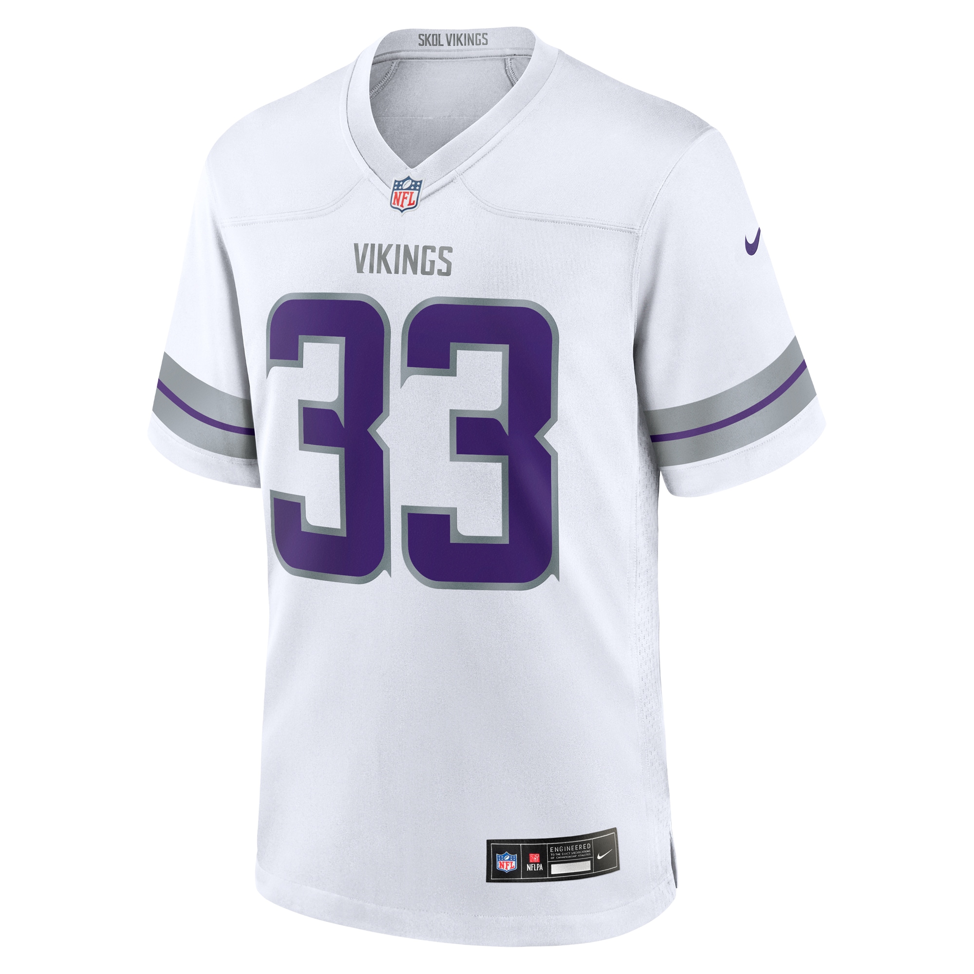 Alternative view of Men's Minnesota Vikings Aaron Jones White Alternate Game Player Jersey JS4762 nicesnker