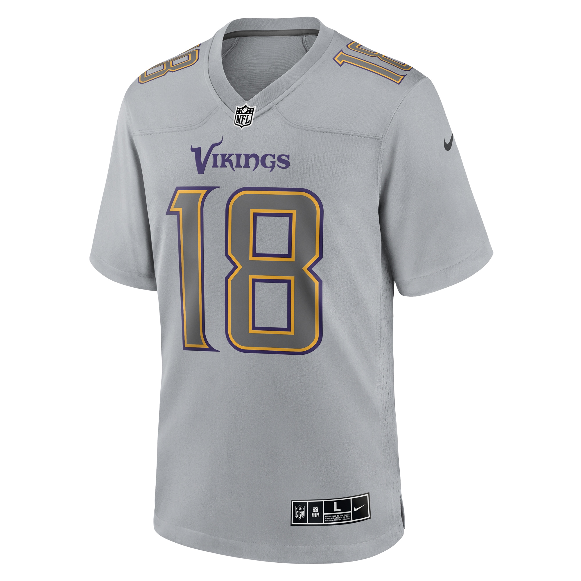 Alternative view of Men's Minnesota Vikings Justin Jefferson Gray Atmosphere Fashion Game Jersey JS4783 nicesnker