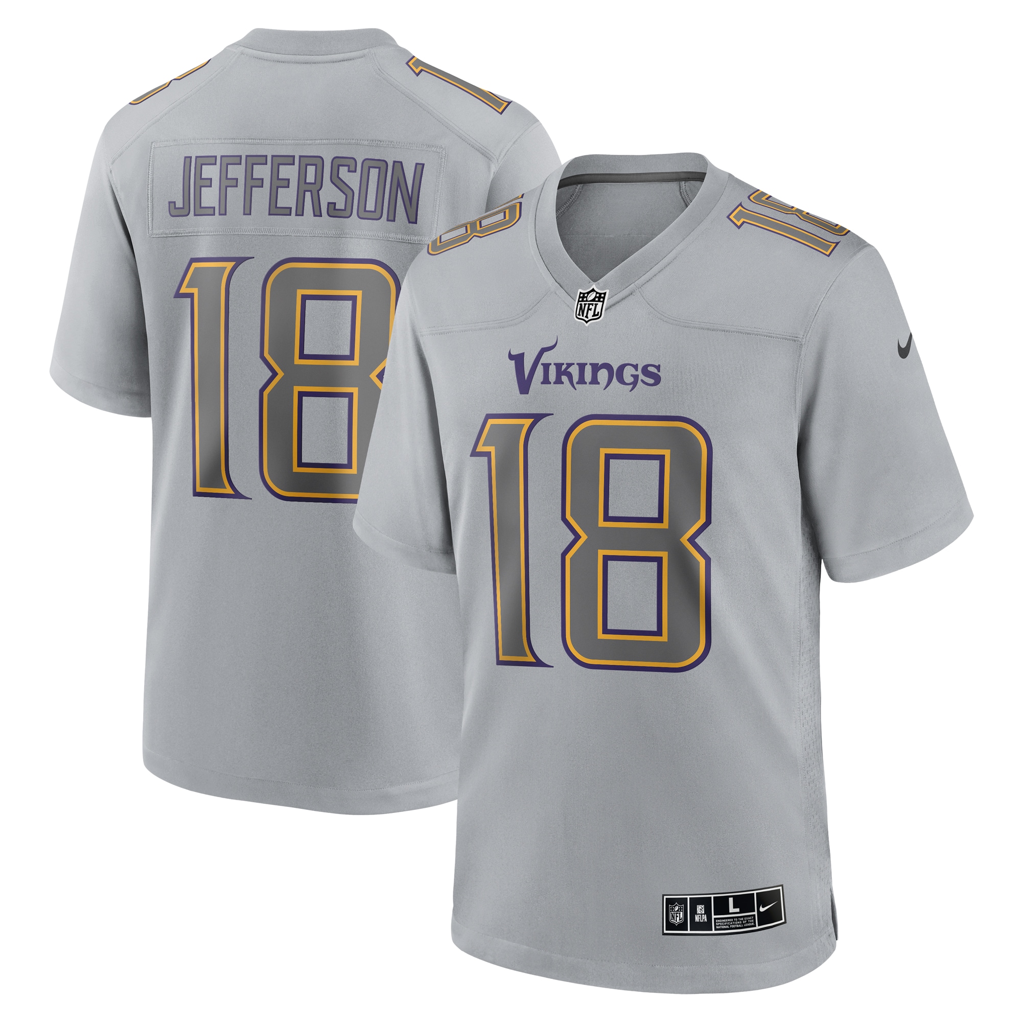 Men's Minnesota Vikings Justin Jefferson Gray Atmosphere Fashion Game Jersey JS4783 nicesnker