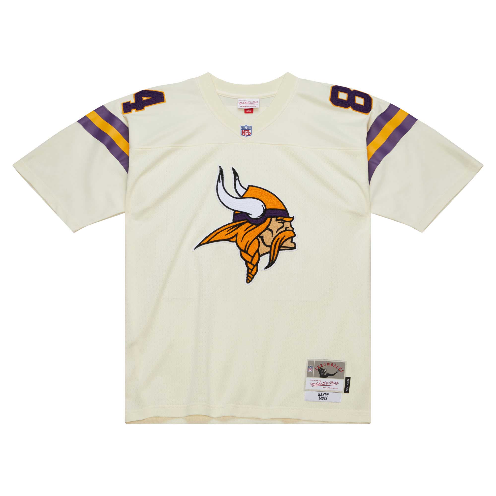 Alternative view of Men's Minnesota Vikings Randy Moss Mitchell & Ness Cream Chainstitch Legacy Jersey JS5971 nicesnker