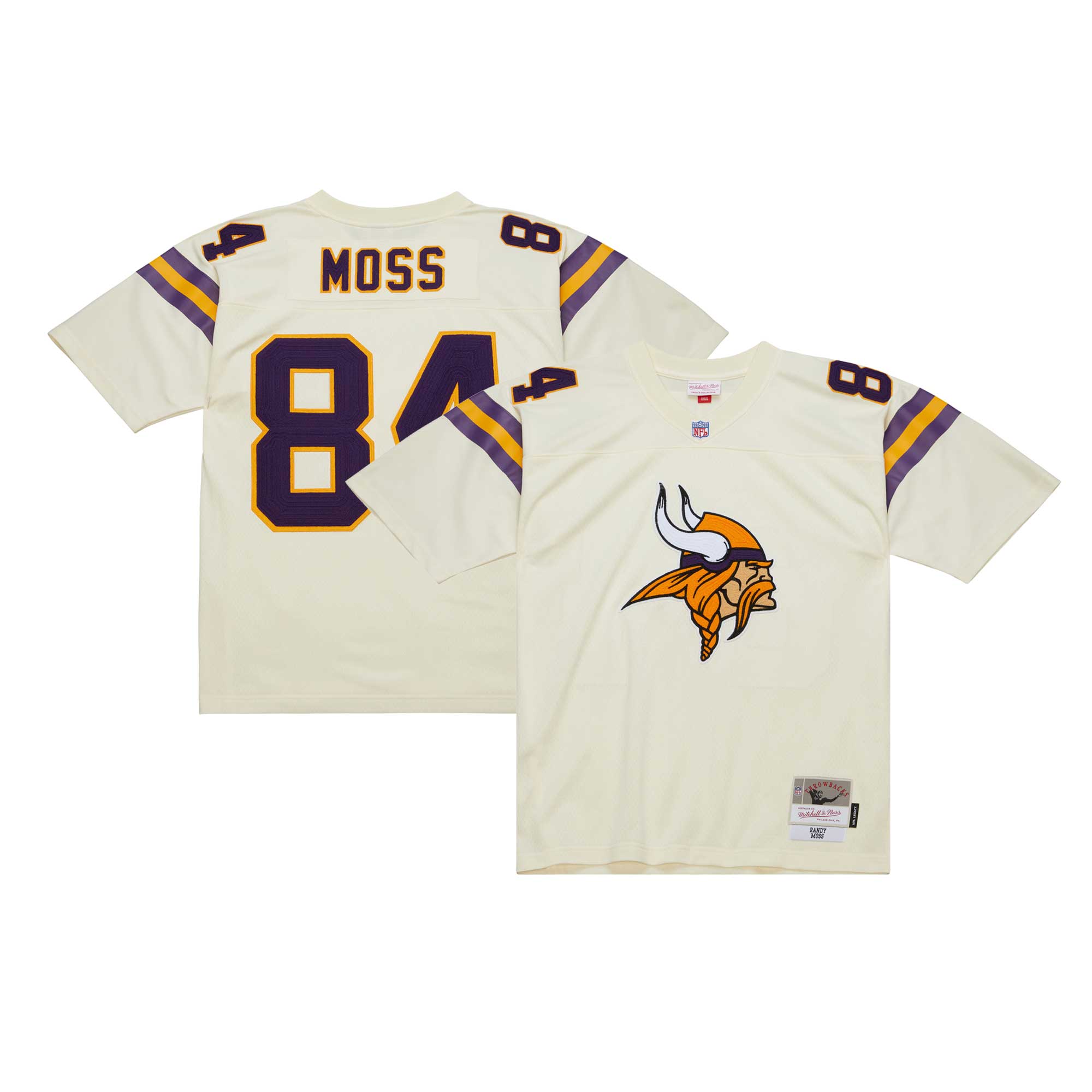 Men's Minnesota Vikings Randy Moss Mitchell & Ness Cream Chainstitch Legacy Jersey JS5971 nicesnker