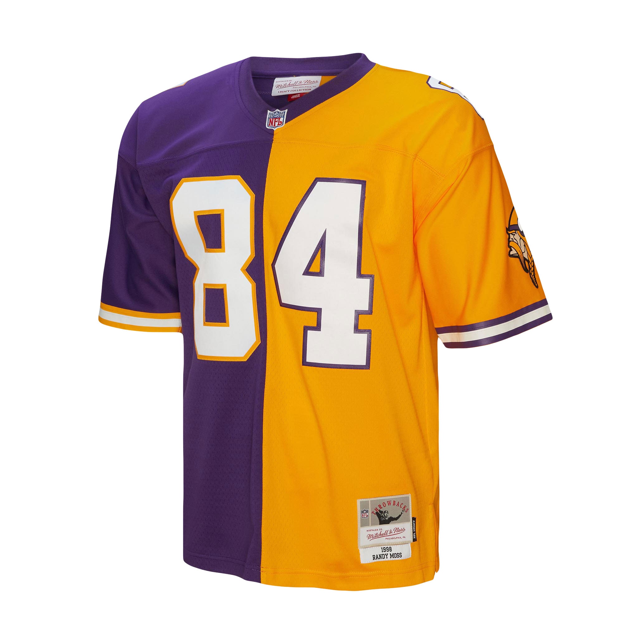 Alternative view of Men's Minnesota Vikings Randy Moss Mitchell & Ness Purple/Gold 1998 Split Legacy Jersey JS3821 nicesnker