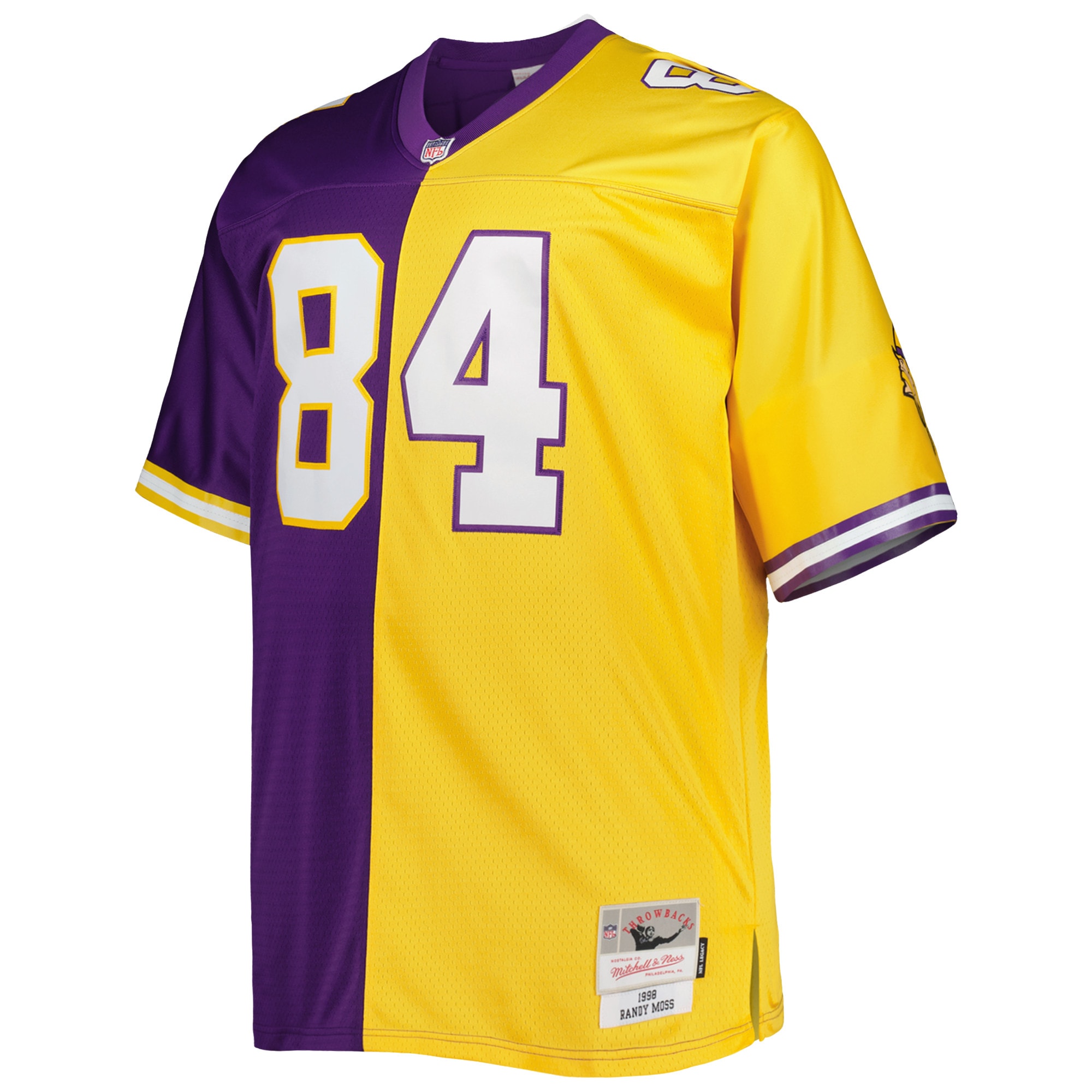 Alternative view of Men's Minnesota Vikings Randy Moss Mitchell & Ness Purple/Gold Big & Tall Split Legacy Retired Player Jersey JS3574 nicesnker