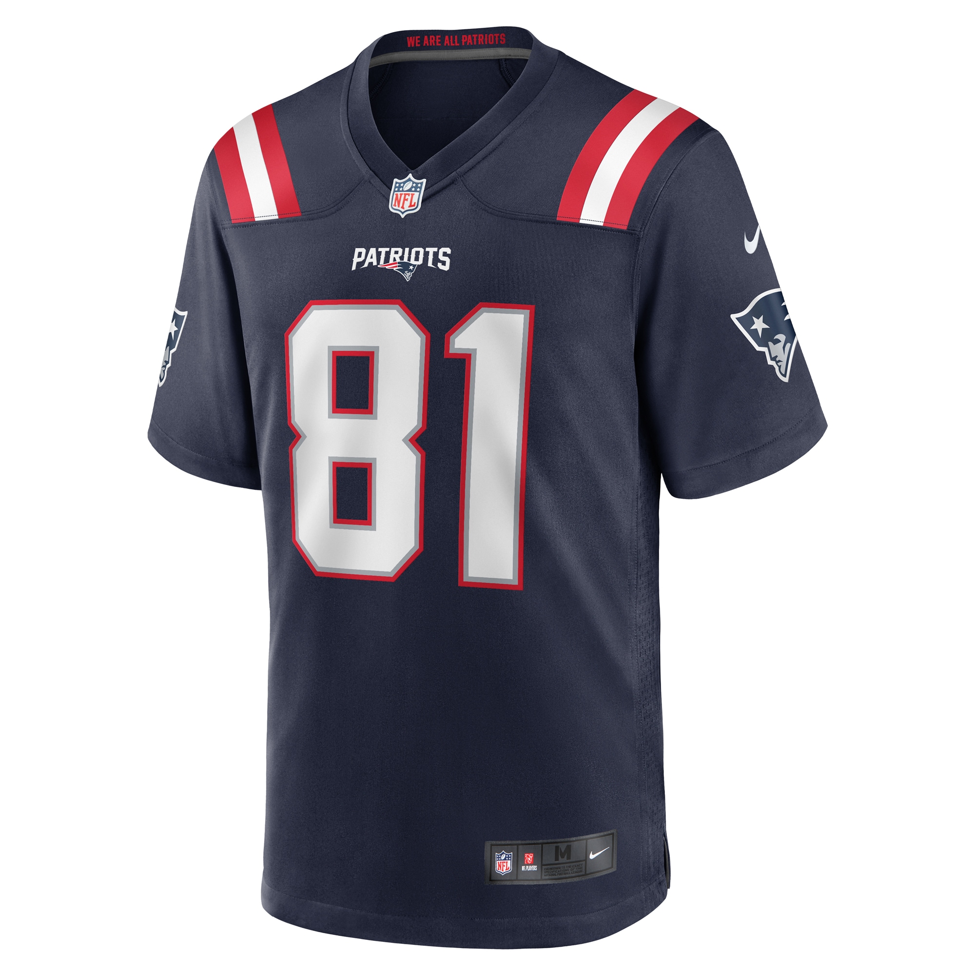 Alternative view of Men's New England Patriots Austin Hooper Navy Game Jersey JS5056 nicesnker