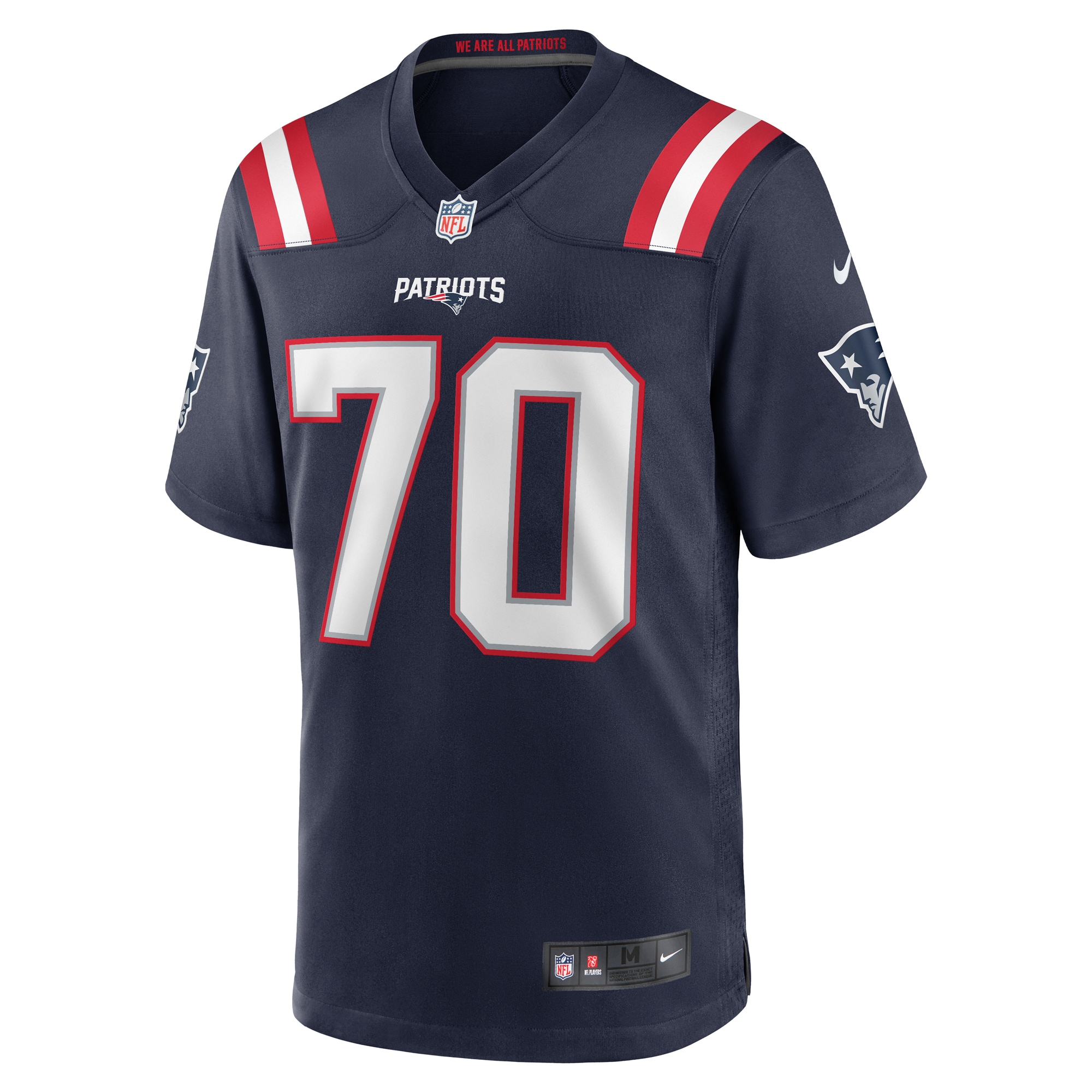 Alternative view of Men's New England Patriots Caedan Wallace Navy Game Jersey JS8977 nicesnker