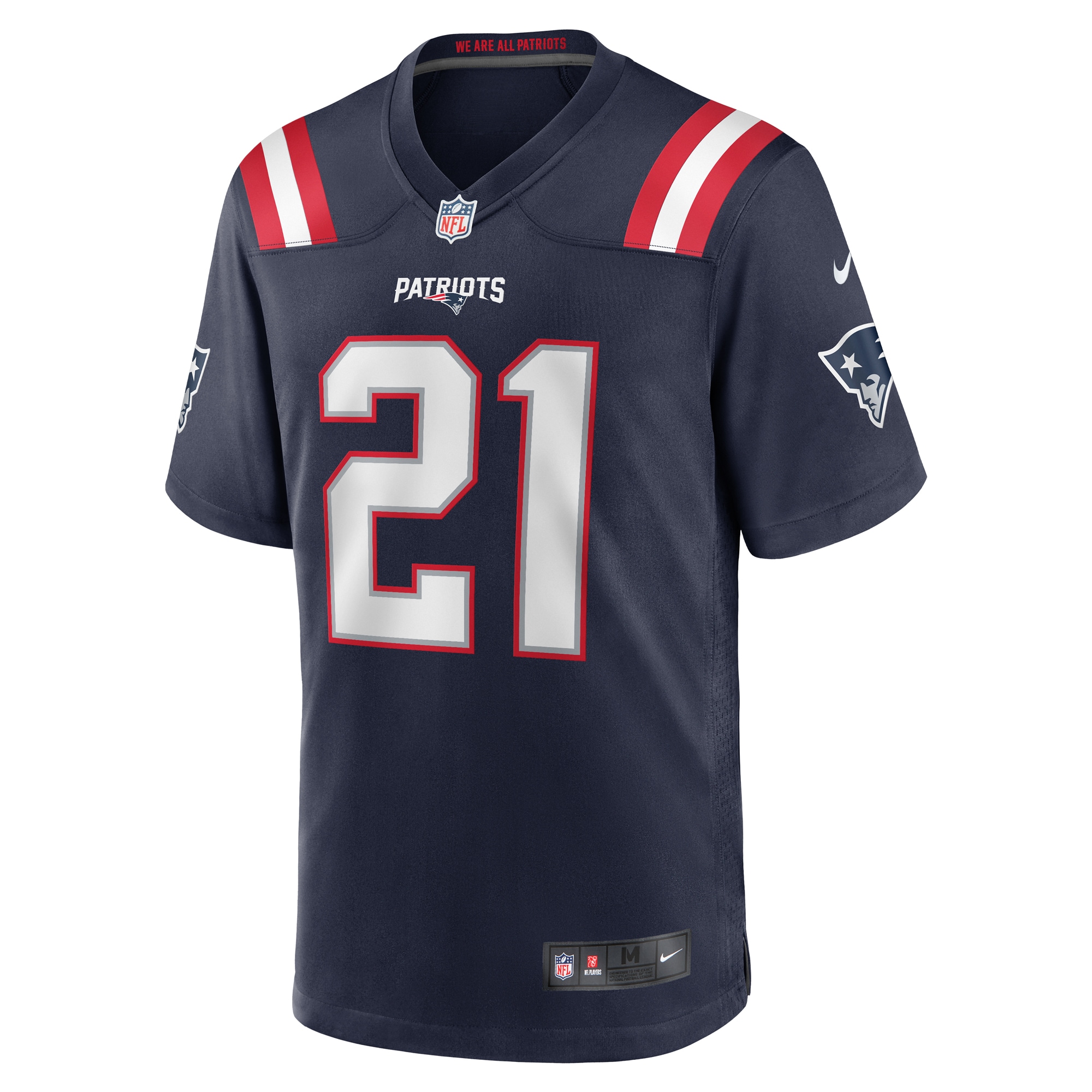 Alternative view of Men's New England Patriots Jaylinn Hawkins Navy Game Jersey JS2622 nicesnker