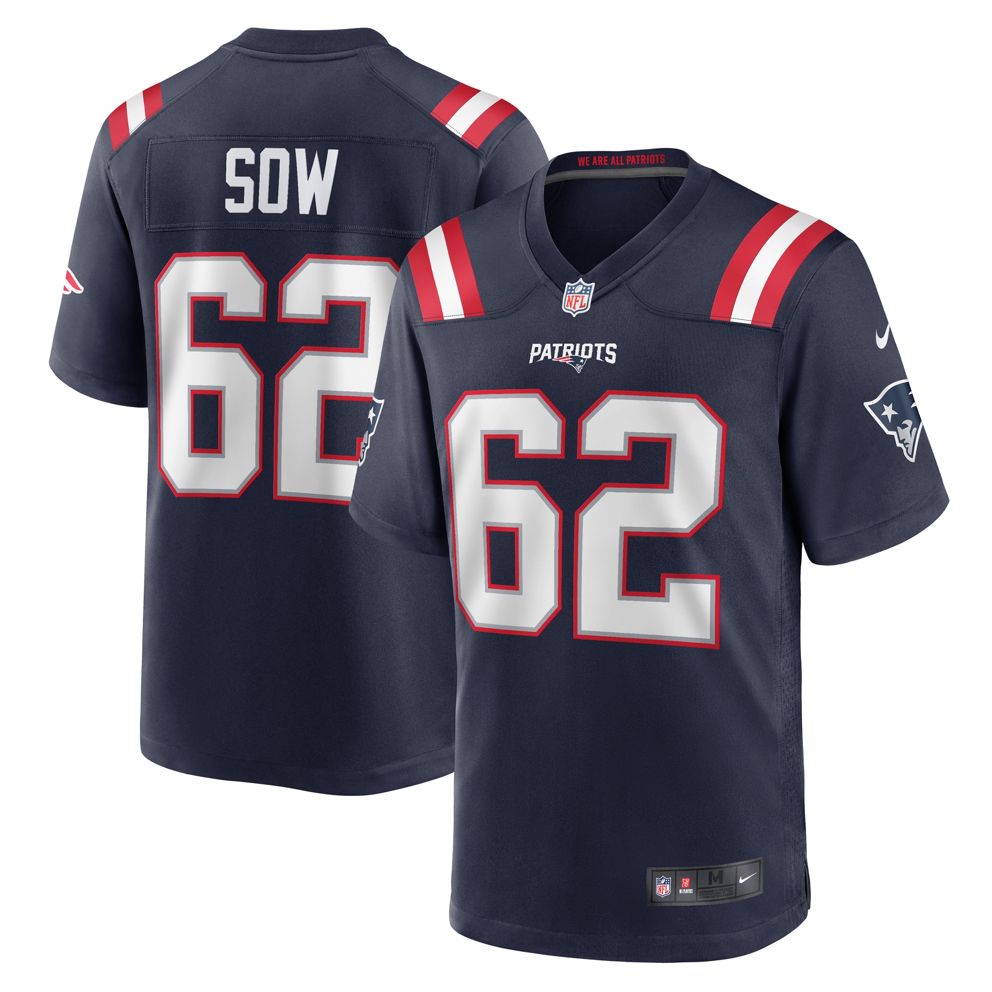 Men's New England Patriots Sidy Sow Navy Team Game Jersey JS6563 nicesnker