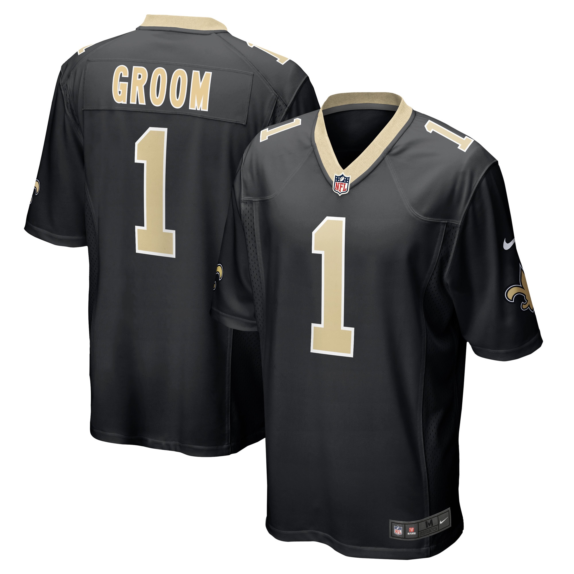 Men's New Orleans Saints Number 1 Groom Black Game Jersey JS4804 nicesnker