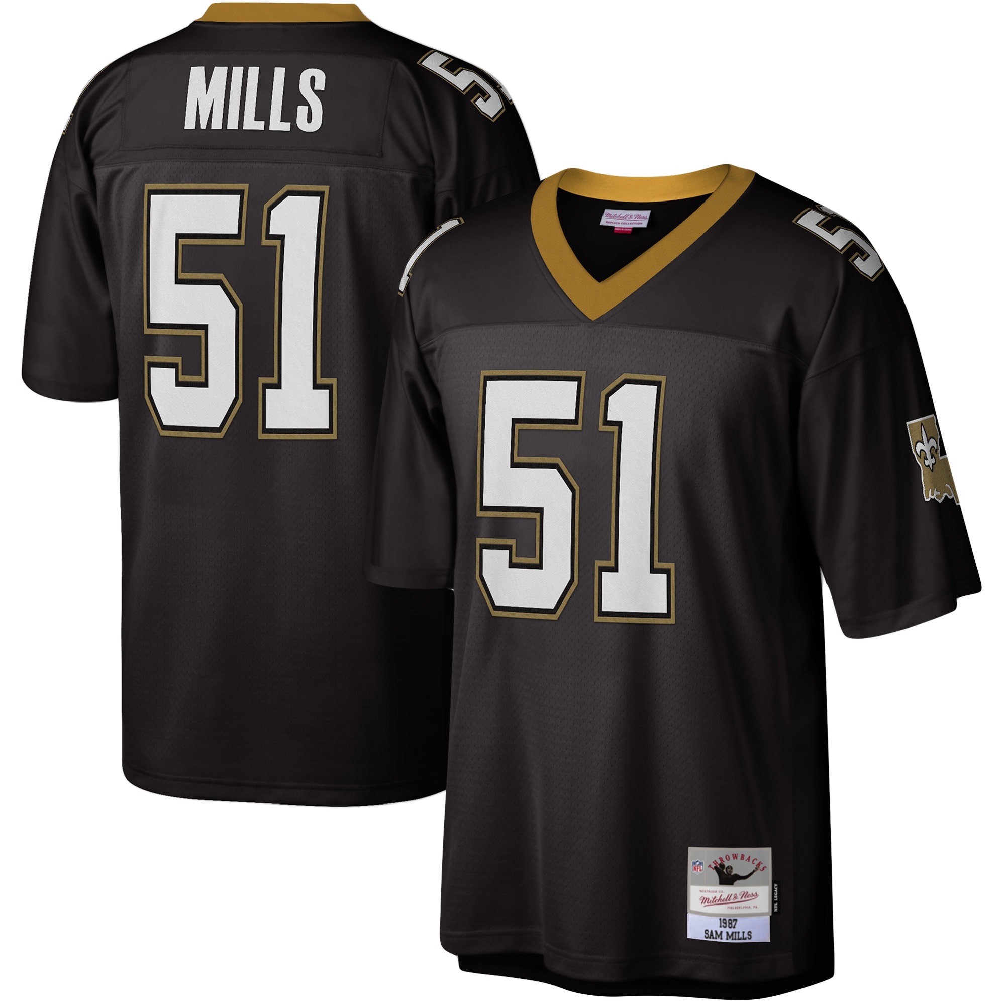 Men's New Orleans Saints Sam Mills Mitchell & Ness Black Legacy Jersey JS2351 nicesnker