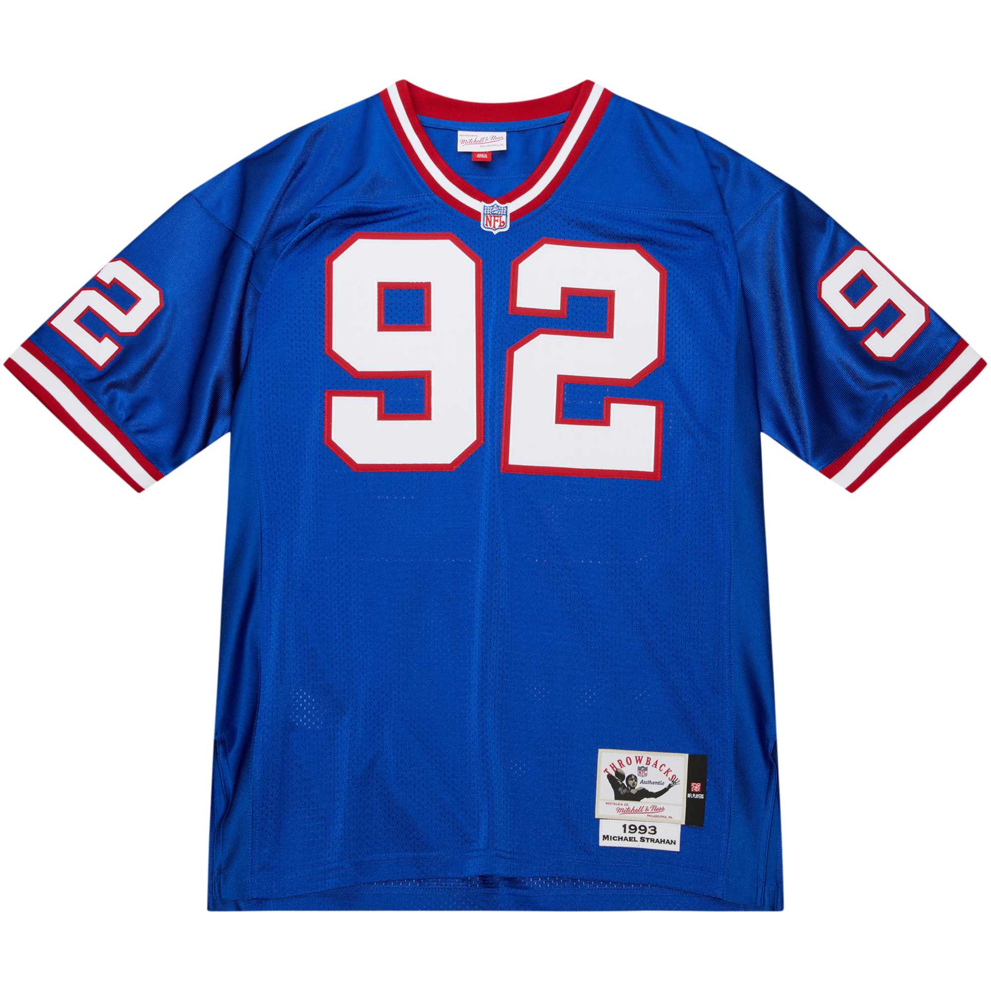 Alternative view of Men's New York Giants 1993 Michael Strahan Mitchell & Ness Royal Throwback Retired Player Jersey JS4113 nicesnker