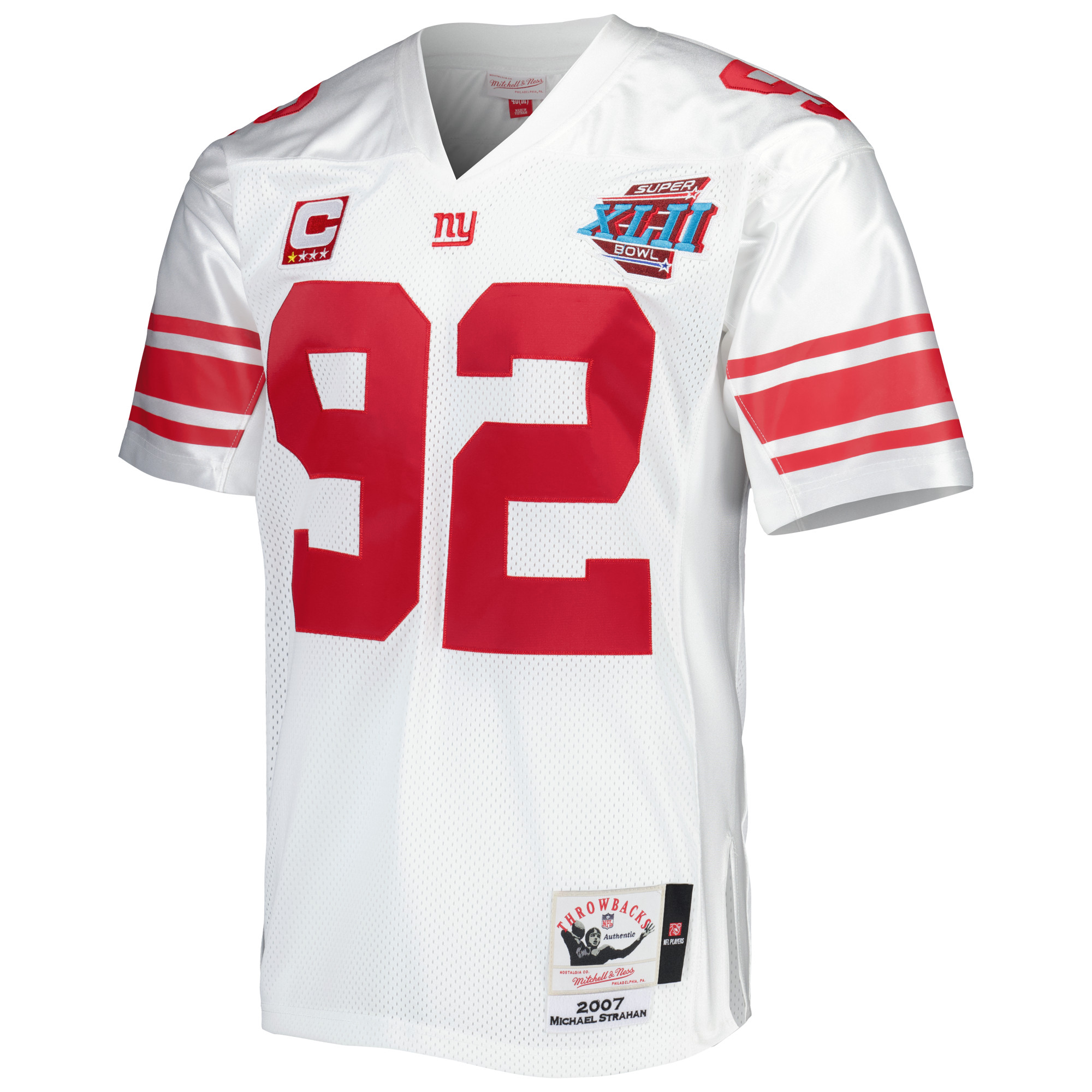 Alternative view of Men's New York Giants 2007 Michael Strahan Mitchell & Ness White Throwback Retired Player Jersey JS5955 nicesnker