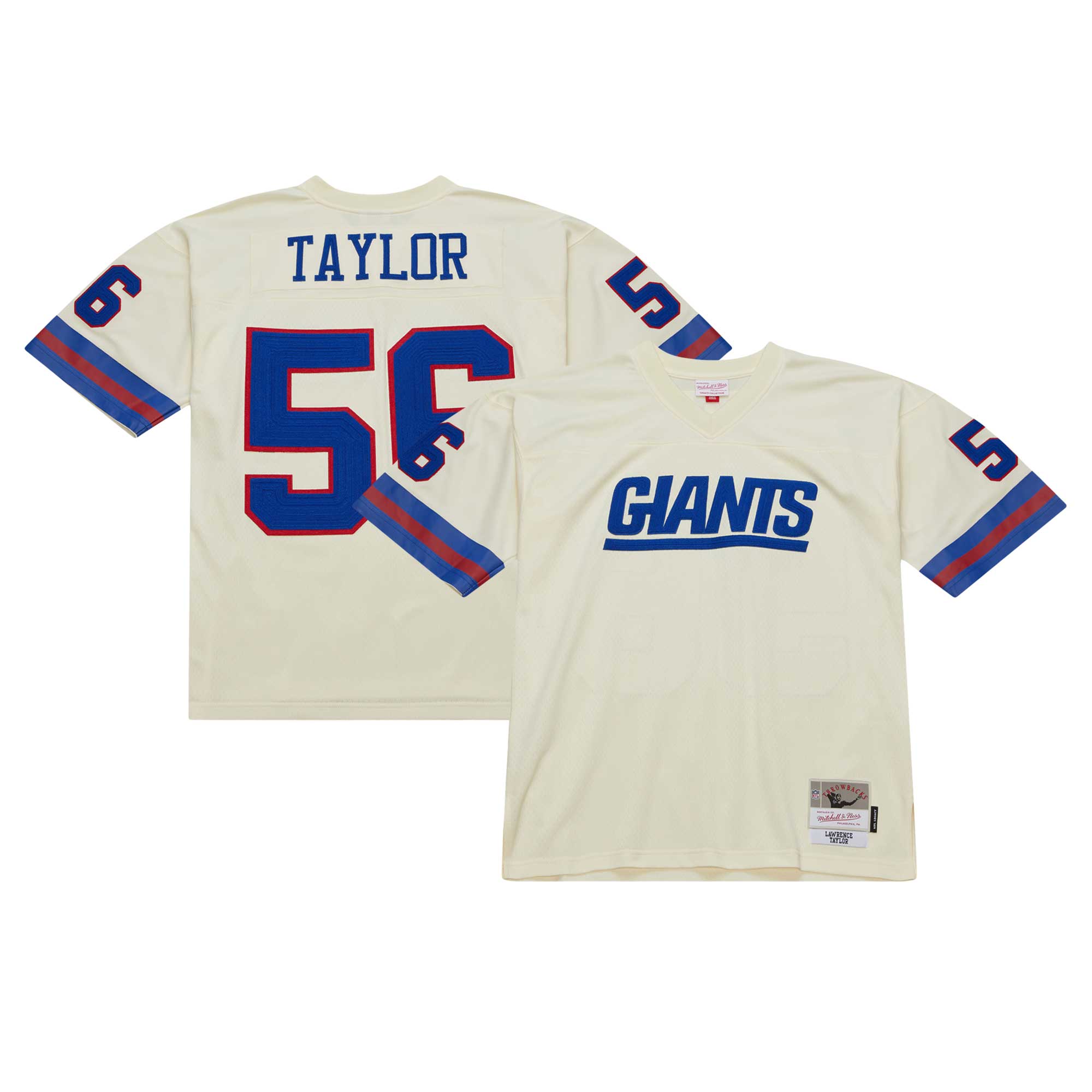 Men's New York Giants Lawrence Taylor Mitchell & Ness Cream Chainstitch Legacy Jersey JS9908 nicesnker