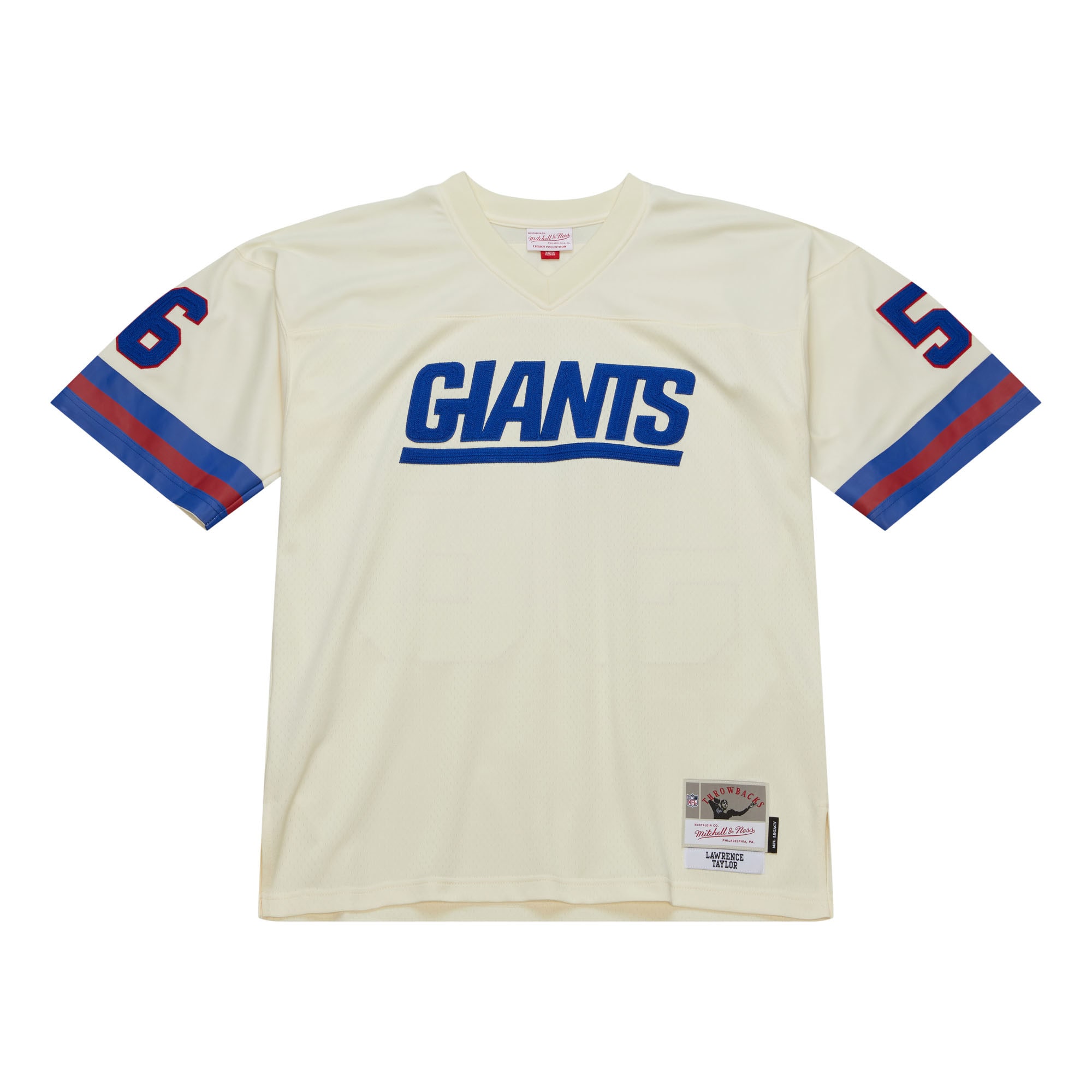 Alternative view of Men's New York Giants Lawrence Taylor Mitchell & Ness Cream Chainstitch Legacy Jersey JS9908 nicesnker