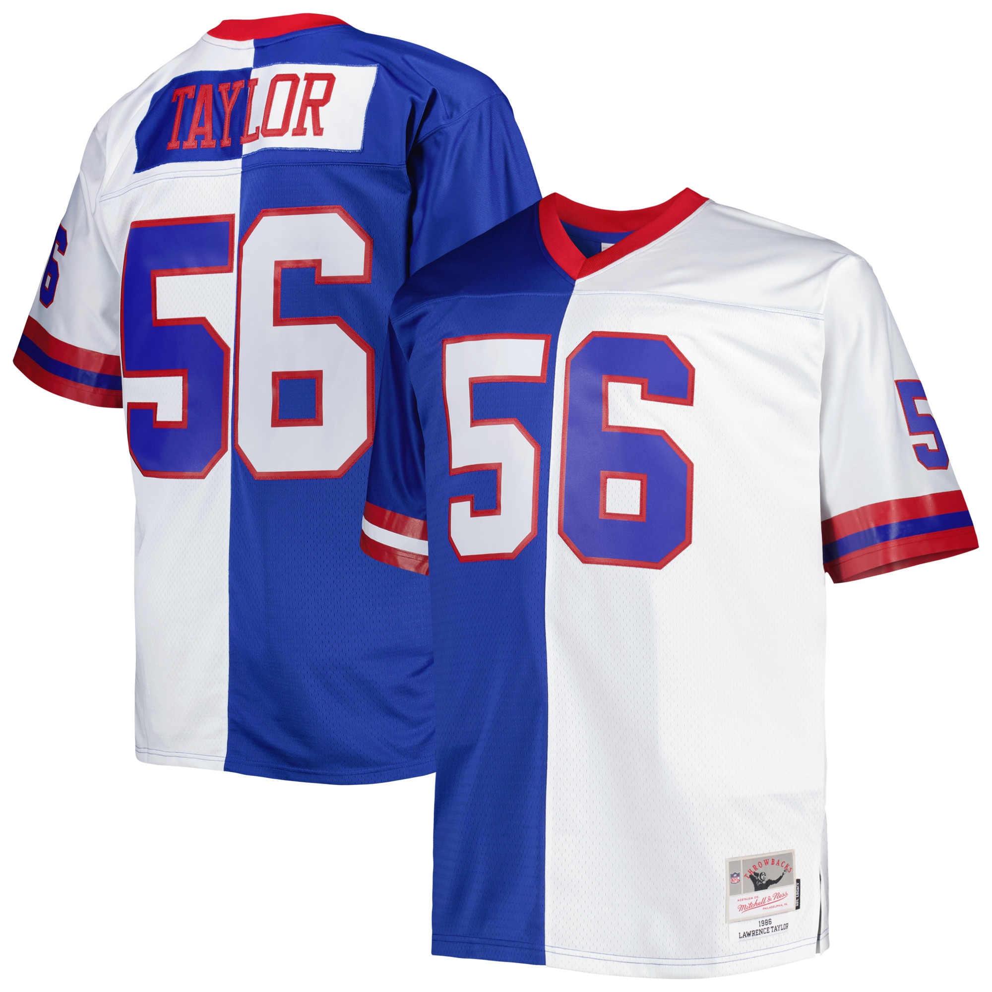 Men's New York Giants Lawrence Taylor Mitchell & Ness Royal/White Big & Tall Split Legacy Retired Player Jersey JS7263 nicesnker