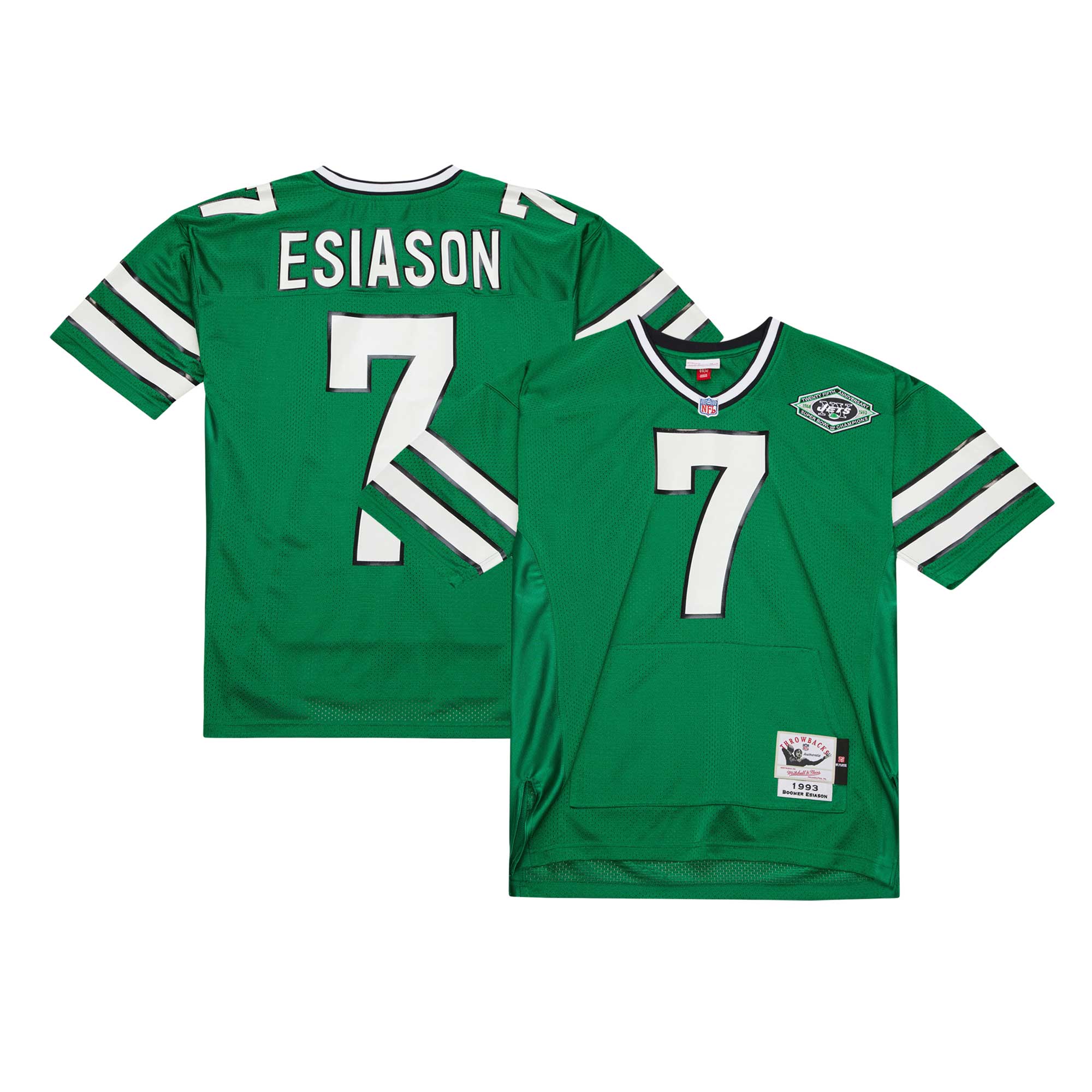 Men's New York Jets Boomer Esiason Mitchell & Ness Kelly Green 1993 Throwback Retired Player Pocket Jersey JS1269 nicesnker