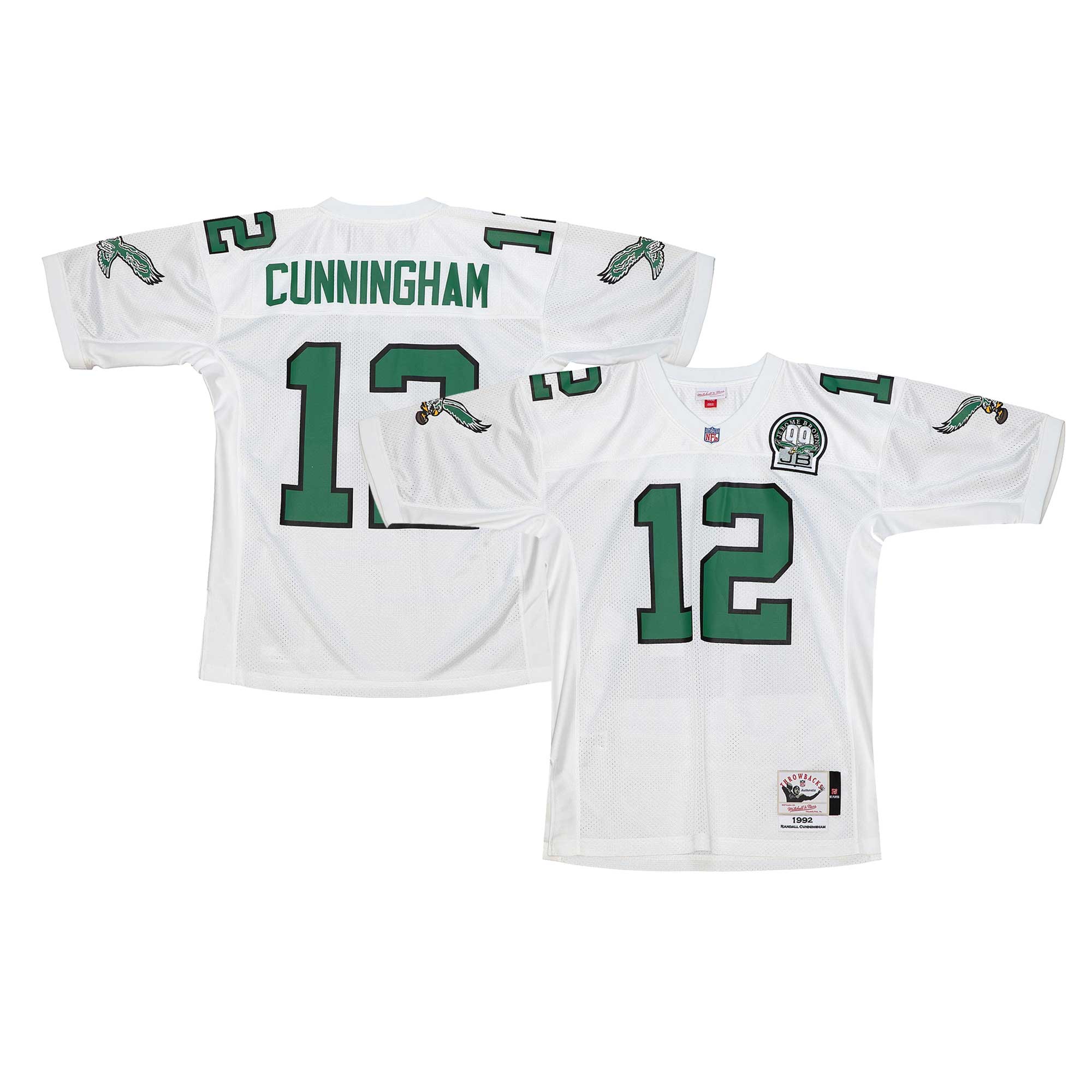 Men's Philadelphia Eagles 1992 Randall Cunningham Mitchell & Ness White Throwback Retired Player Jersey JS1694 nicesnker
