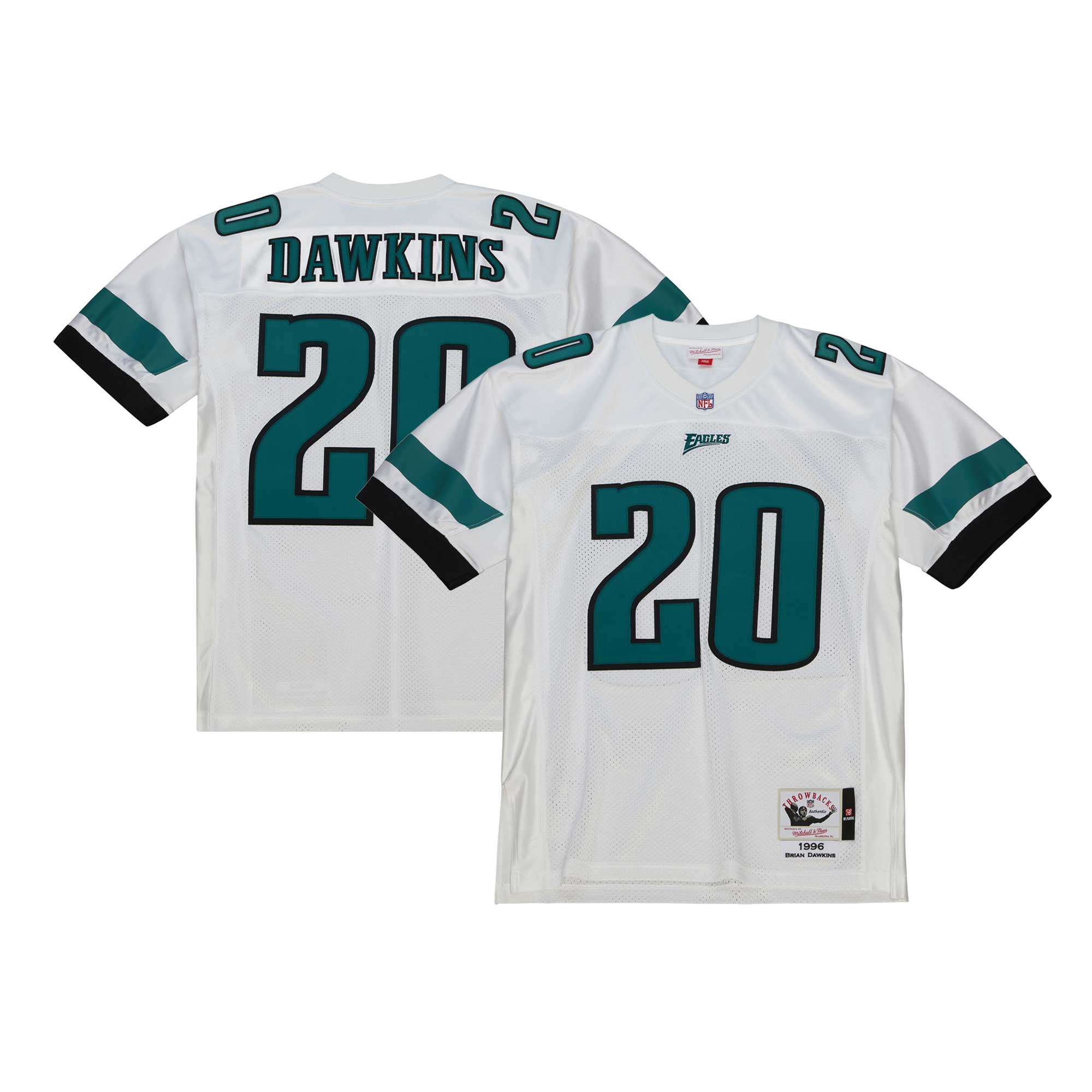 Men's Philadelphia Eagles 1996 Brian Dawkins Mitchell & Ness White Throwback Retired Player Jersey JS9357 nicesnker