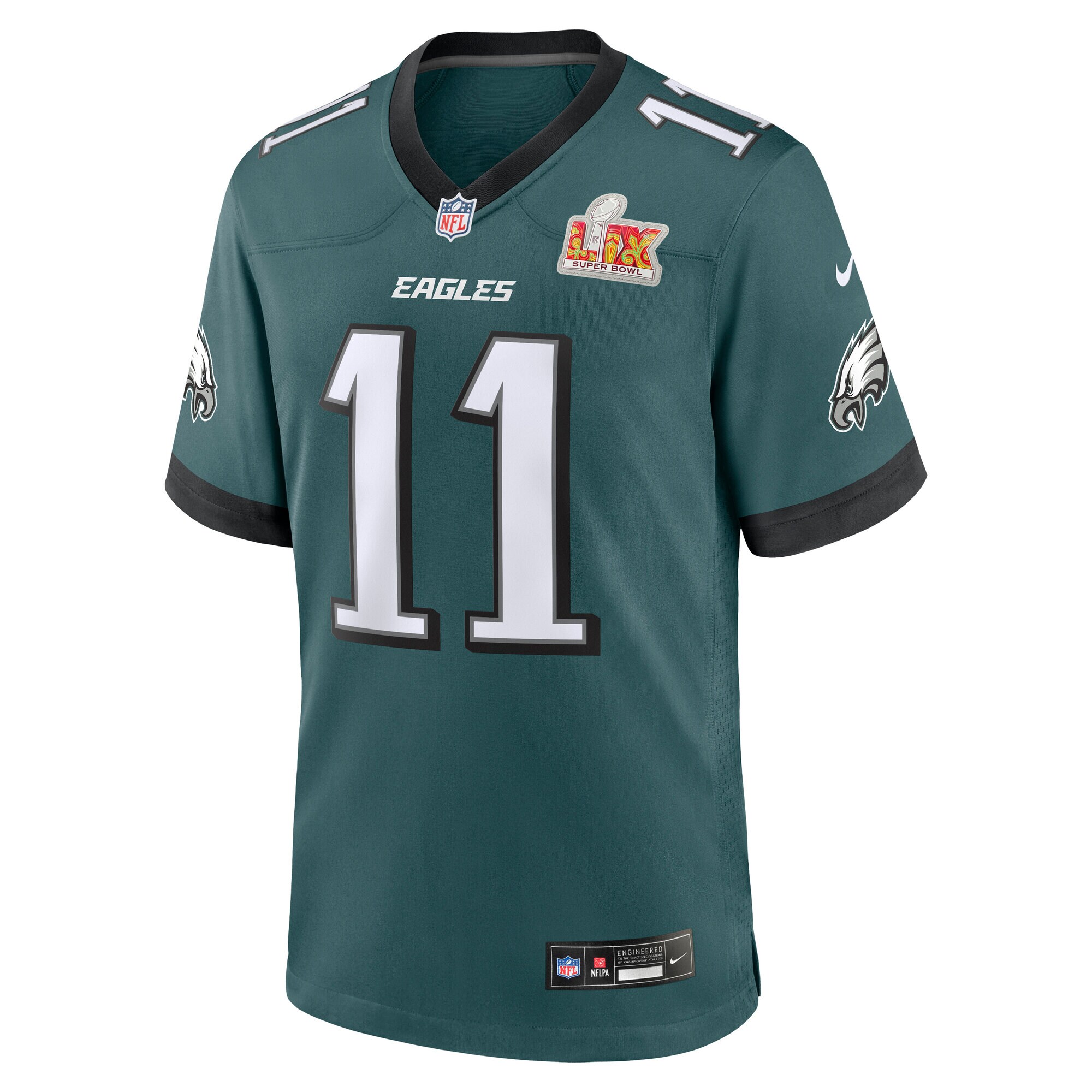 Alternative view of Men's Philadelphia Eagles A.J. Brown Midnight Green Super Bowl LIX Game Player Jersey JS9264 nicesnker