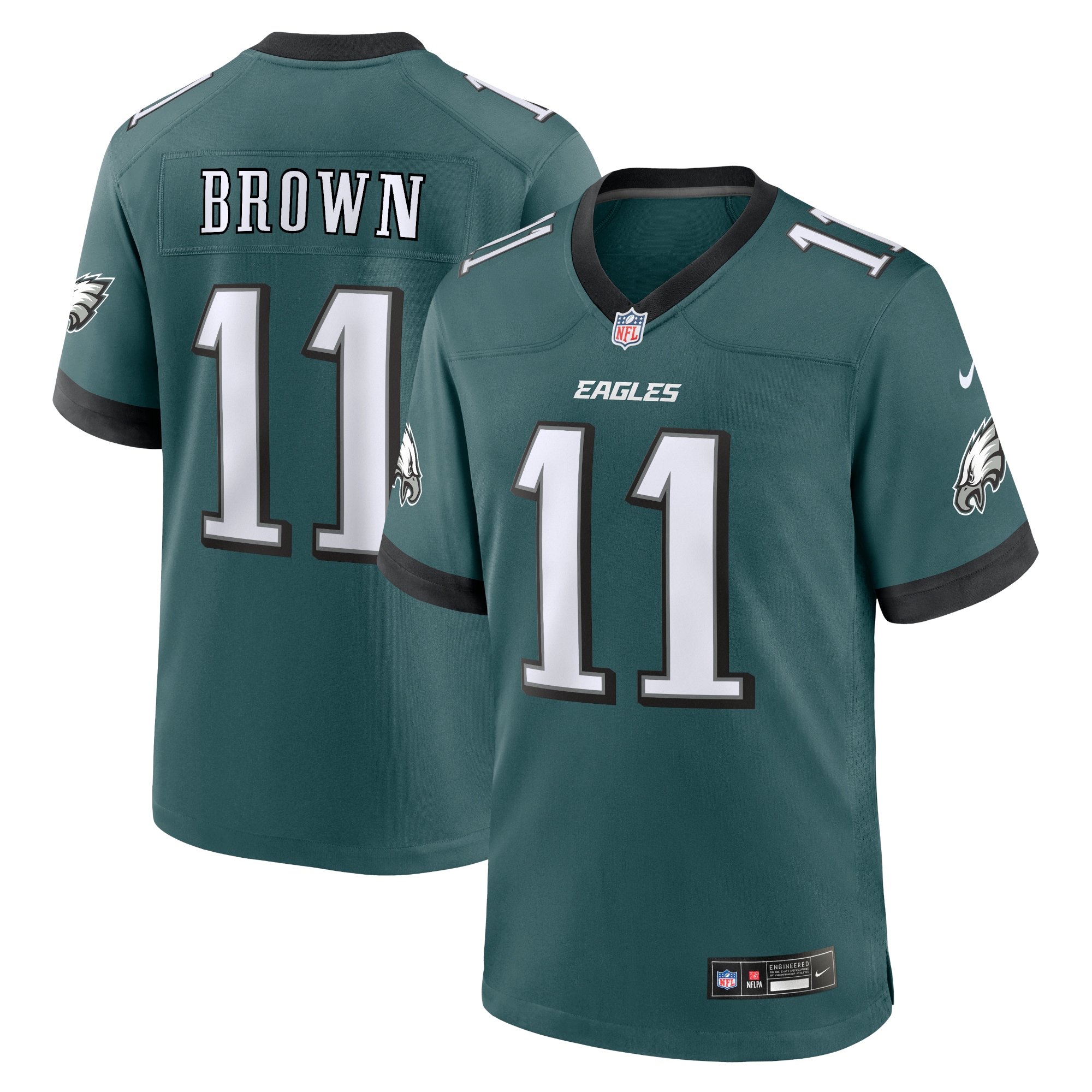 Men's Philadelphia Eagles A.J. Brown Midnight Green Team Game Jersey JS4550 nicesnker
