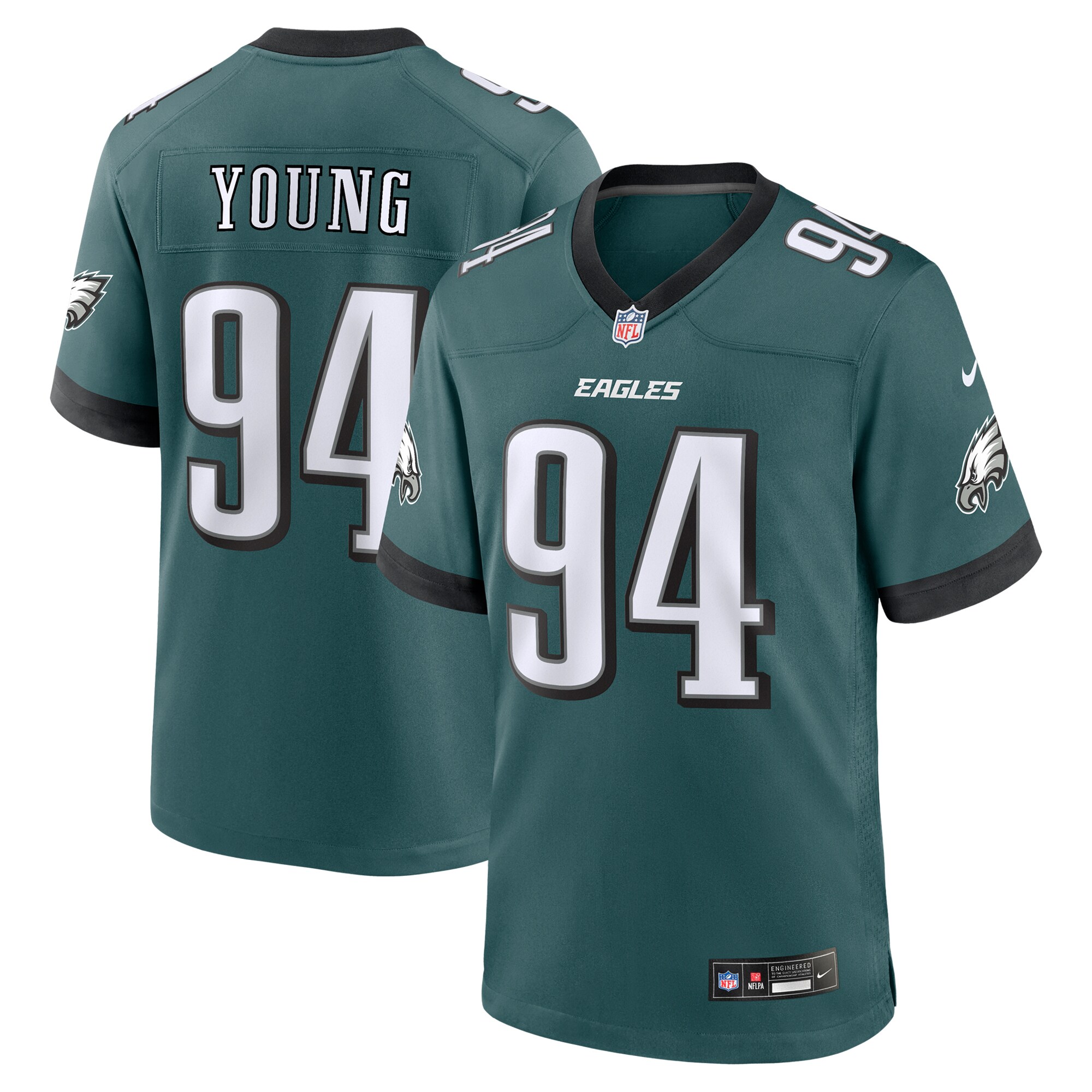 Men's Philadelphia Eagles Byron Young Midnight Green Team Game Jersey JS5728 nicesnker