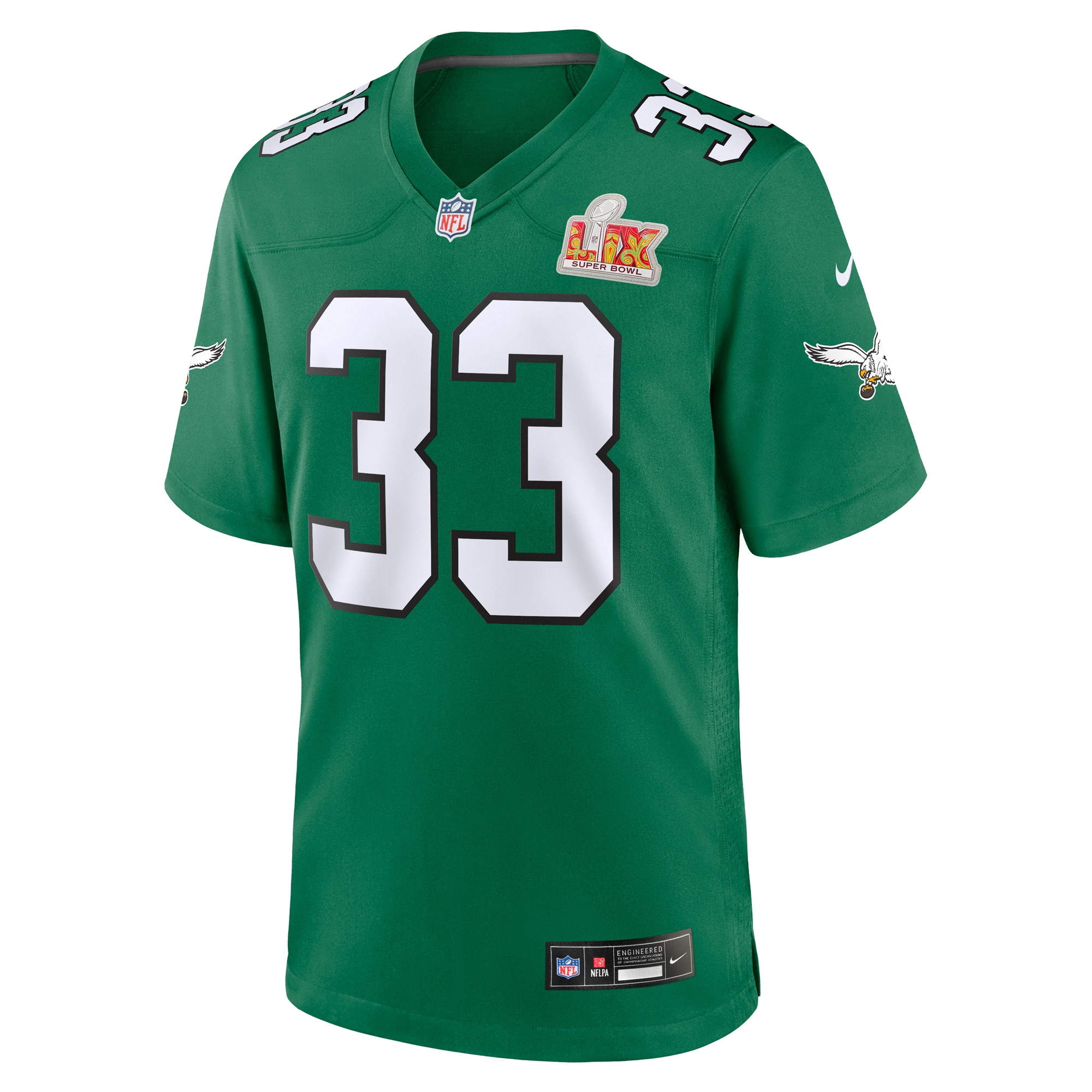 Alternative view of Men's Philadelphia Eagles Cooper DeJean Kelly Green Super Bowl LIX 2nd Alternate Game Jersey JS3197 nicesnker