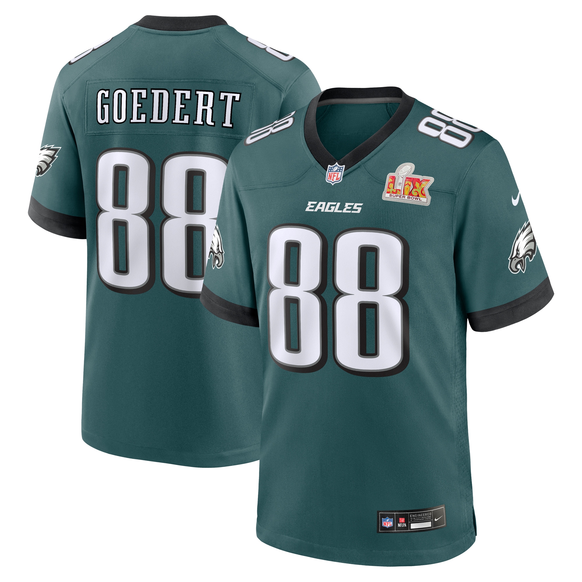 Men's Philadelphia Eagles Dallas Goedert Midnight Green Super Bowl LIX Game Player Jersey JS5876 nicesnker