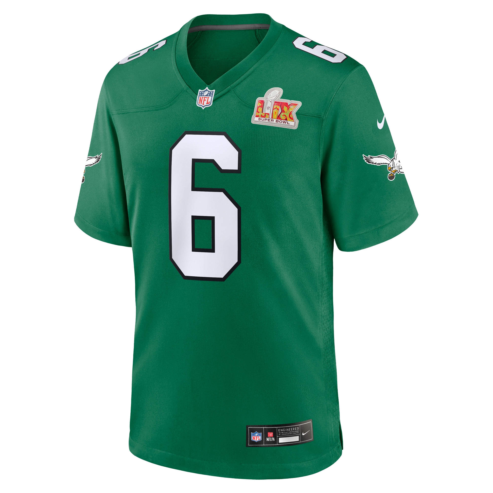 Alternative view of Men's Philadelphia Eagles DeVonta Smith Kelly Green Super Bowl LIX 2nd Alternate Game Jersey JS2849 nicesnker