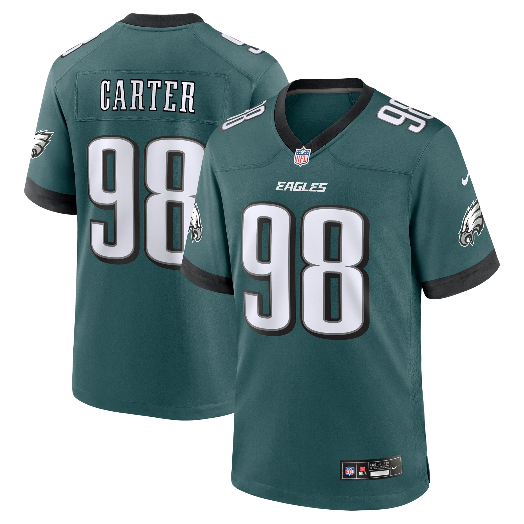 Men's Philadelphia Eagles Jalen Carter Midnight Green Team Game Jersey JS3631 nicesnker