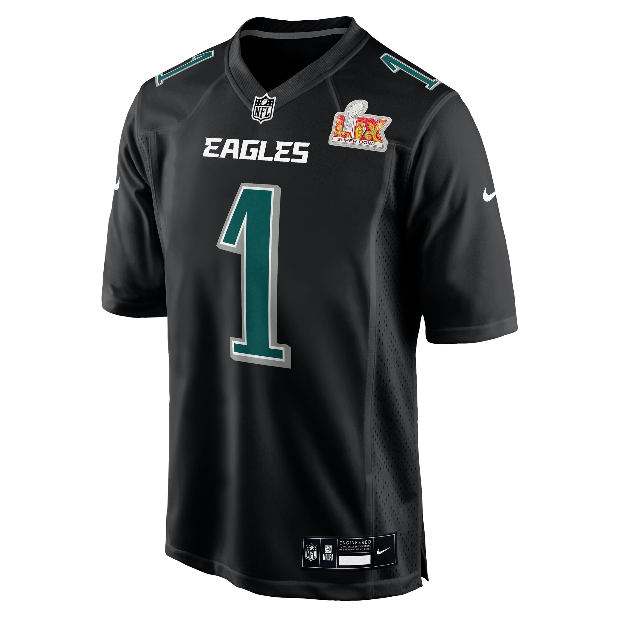 Alternative view of Men's Philadelphia Eagles Jalen Hurts Carbon Black Super Bowl LIX Fashion Game Player Jersey JS5092 nicesnker
