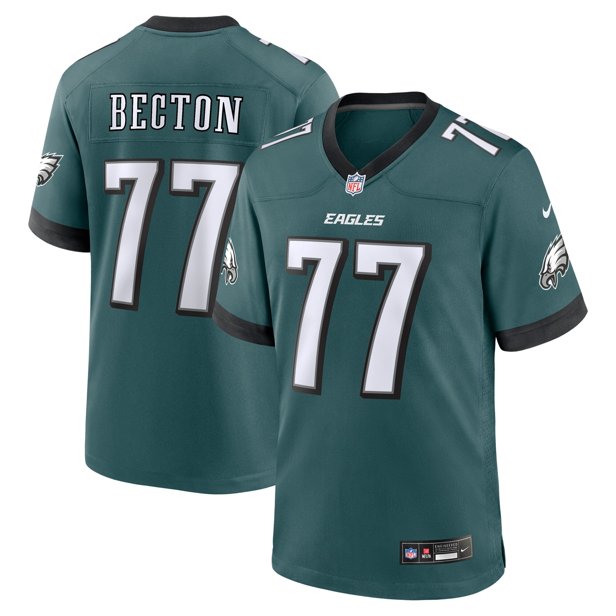 Men's Philadelphia Eagles Mekhi Becton Midnight Green Team Game Jersey JS9139 nicesnker