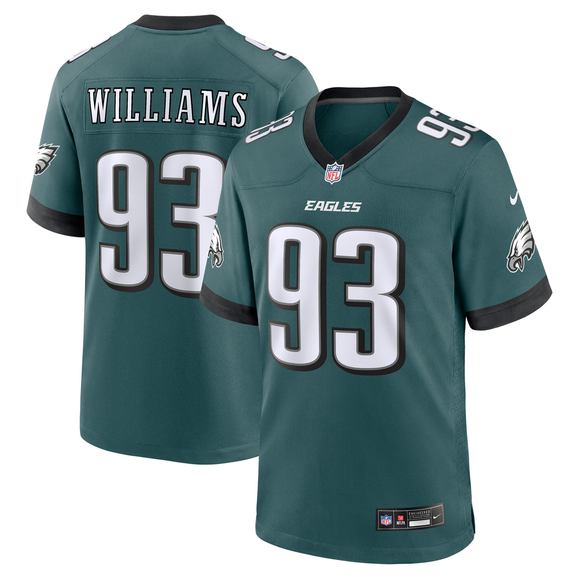 Men's Philadelphia Eagles Milton Williams Midnight Green Team Game Jersey JS7155 nicesnker