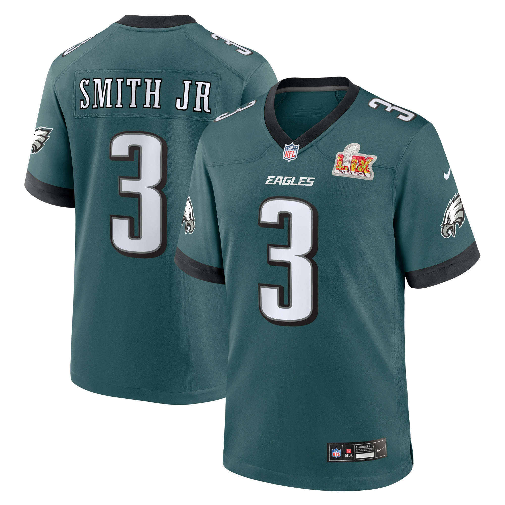 Men's Philadelphia Eagles Nolan Smith Midnight Green Super Bowl LIX Game Player Jersey JS8008 nicesnker
