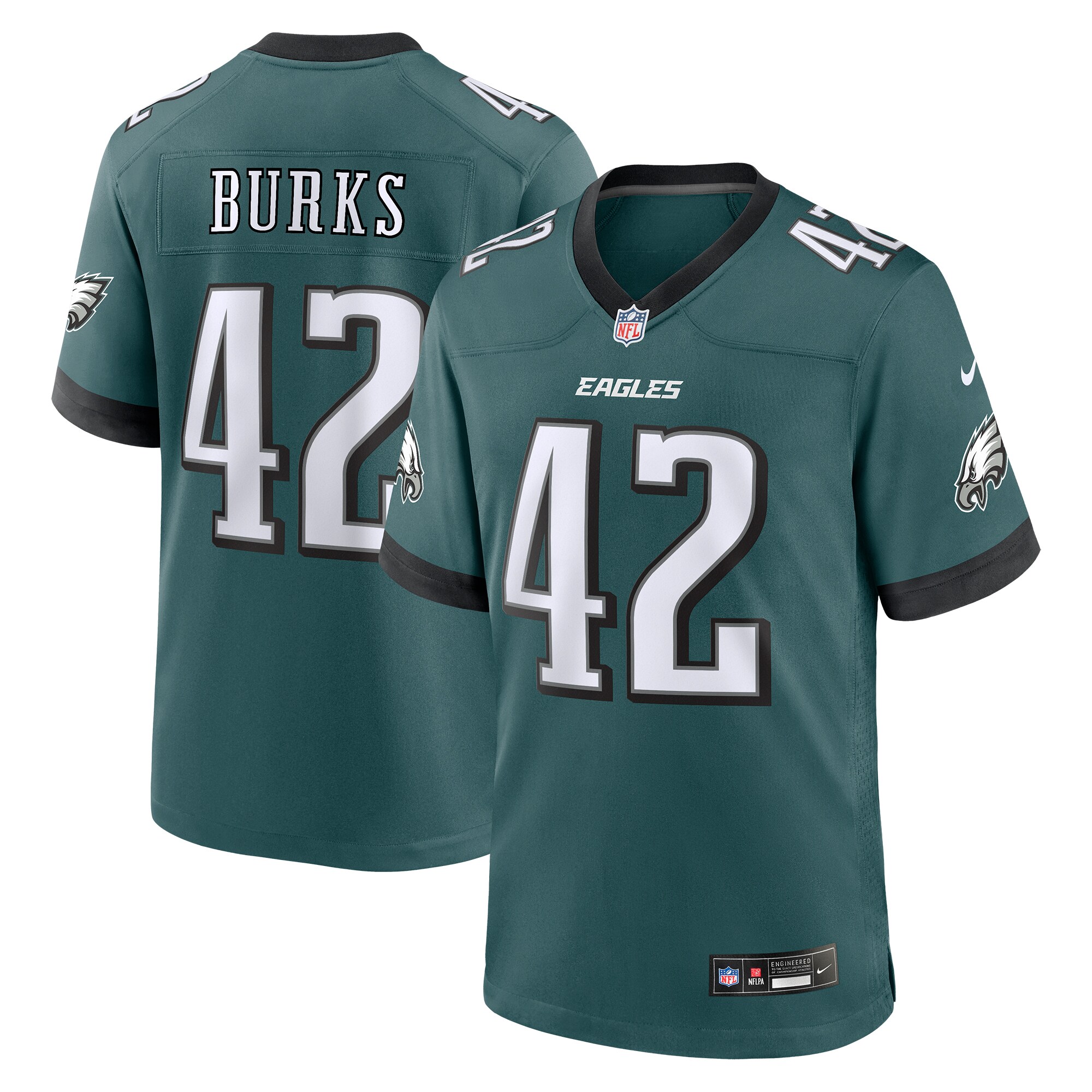 Men's Philadelphia Eagles Oren Burks Midnight Green Game Jersey JS4727 nicesnker