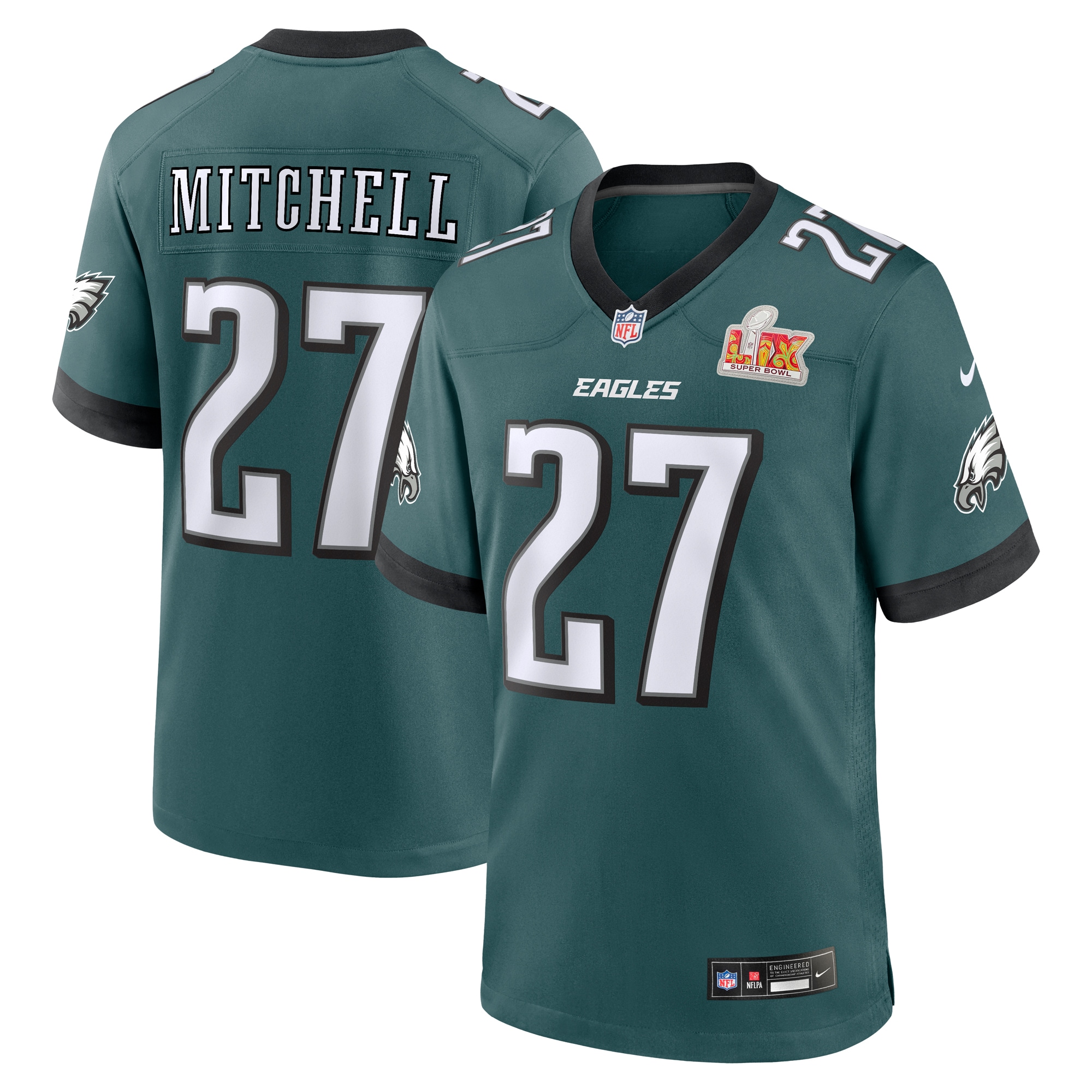 Men's Philadelphia Eagles Quinyon Mitchell Midnight Green Super Bowl LIX Game Player Jersey JS2948 nicesnker