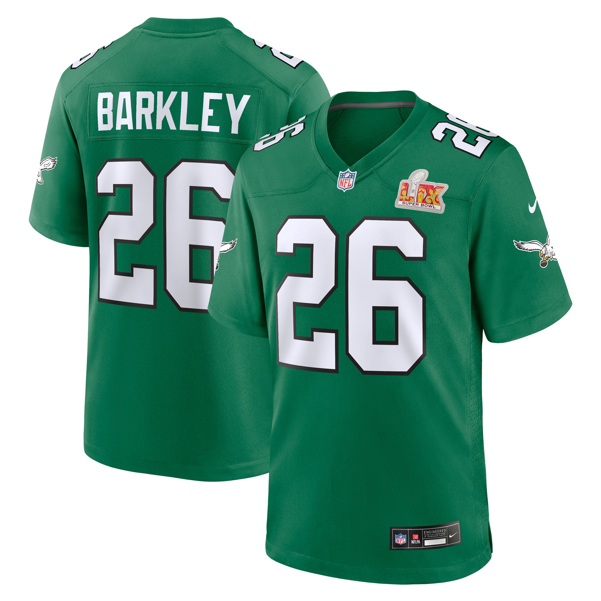 Men's Philadelphia Eagles Saquon Barkley Kelly Green Super Bowl LIX 2nd Alternate Game Jersey JS5892 nicesnker
