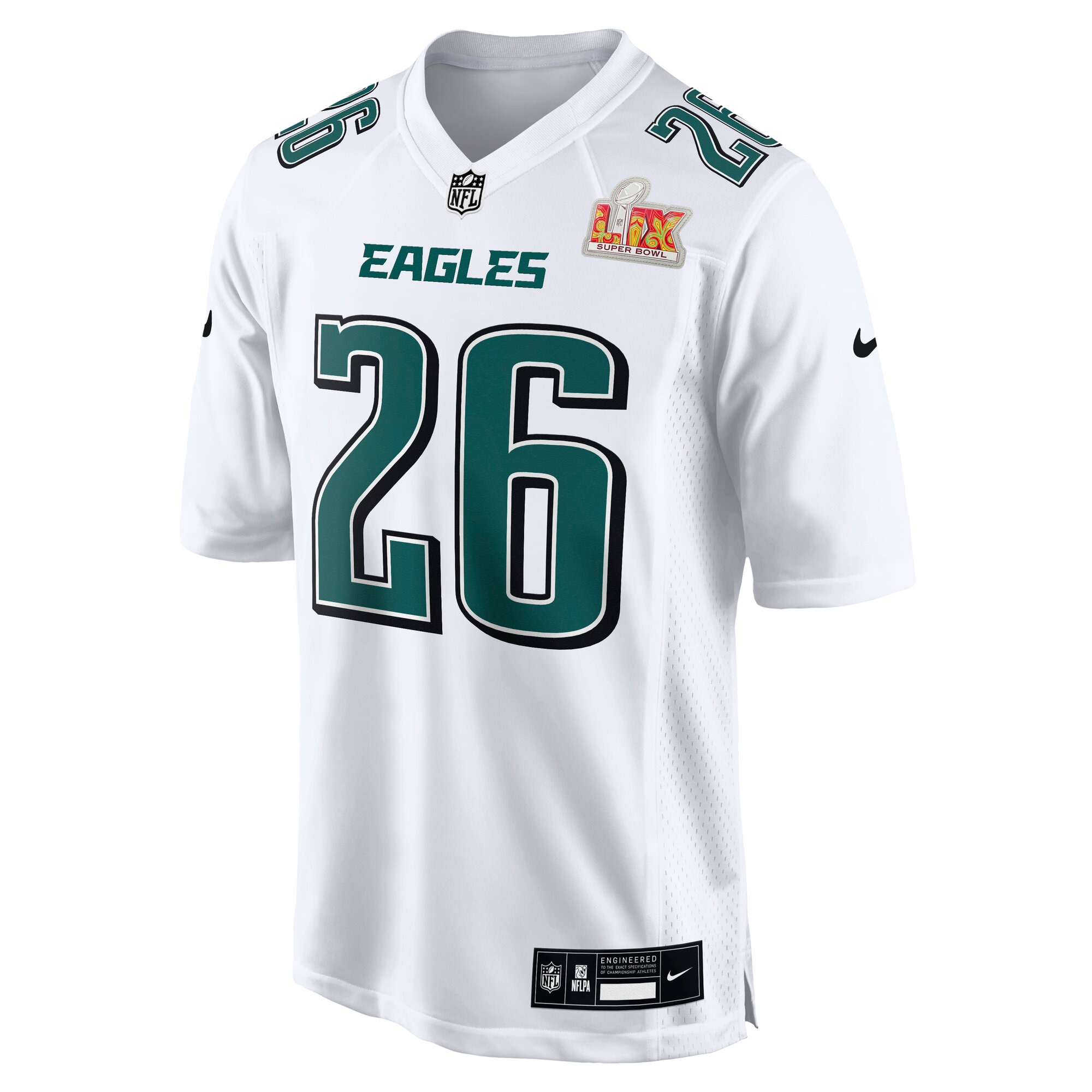 Alternative view of Men's Philadelphia Eagles Saquon Barkley Tundra White Super Bowl LIX Fashion Game Player Jersey JS2382 nicesnker