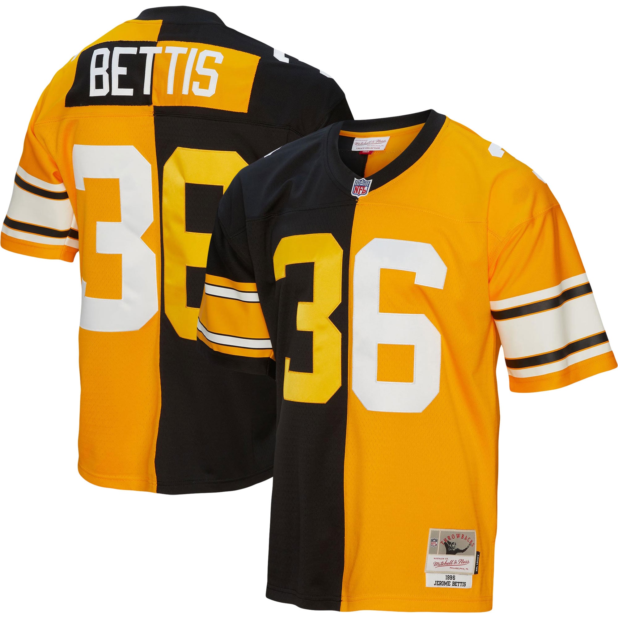 Men's Pittsburgh Steelers Jerome Bettis Mitchell & Ness Black/Gold 1996 Split Legacy Jersey JS8881 nicesnker