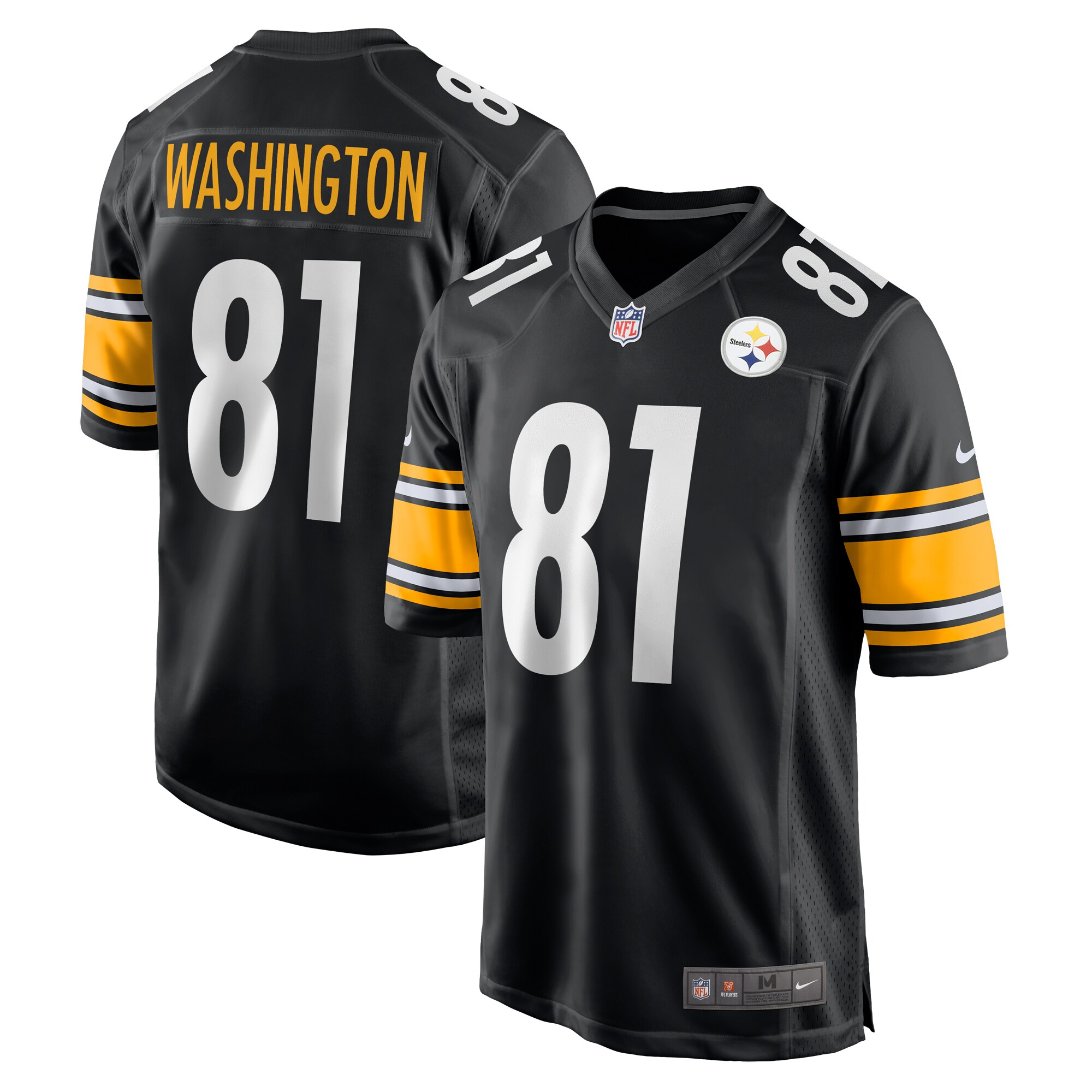 Men's Pittsburgh Steelers Scotty Washington Black Game Jersey JS3742 nicesnker