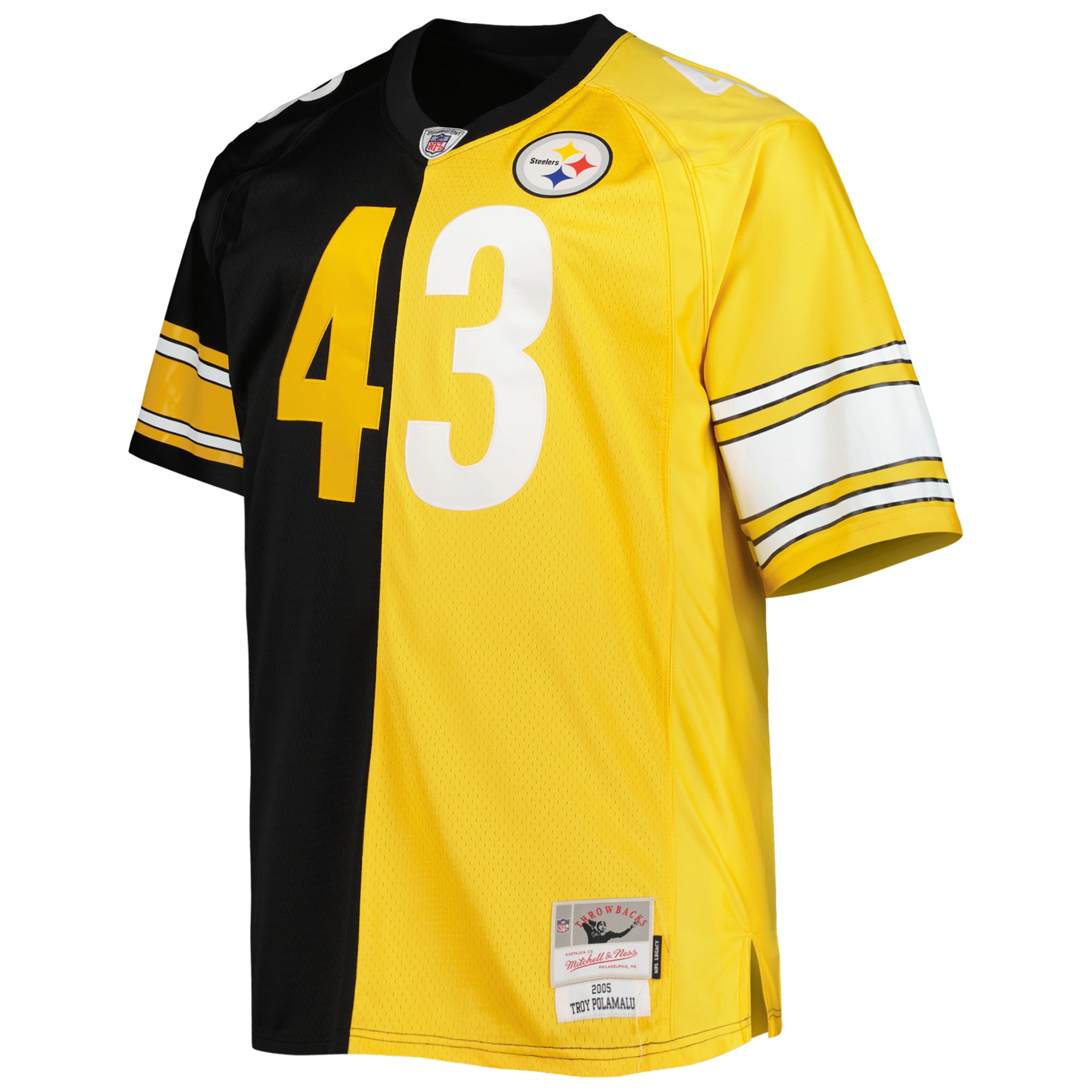 Alternative view of Men's Pittsburgh Steelers Troy Polamalu Mitchell & Ness Black/Gold Big & Tall Split Legacy Retired Player Jersey JS9278 nicesnker