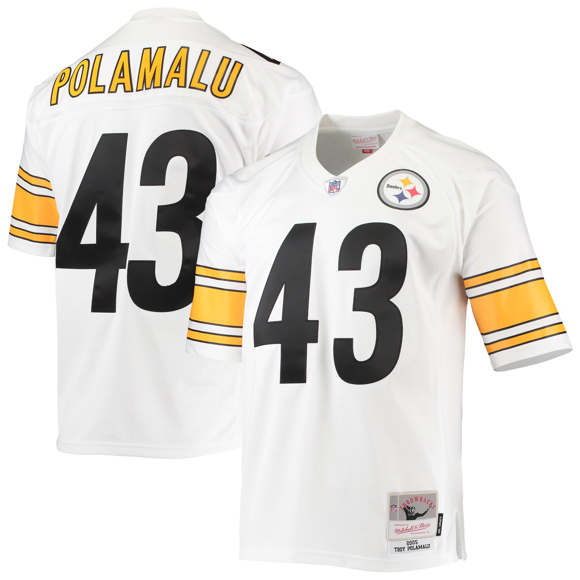 Men's Pittsburgh Steelers Troy Polamalu Mitchell & Ness White Legacy Jersey JS8218 nicesnker