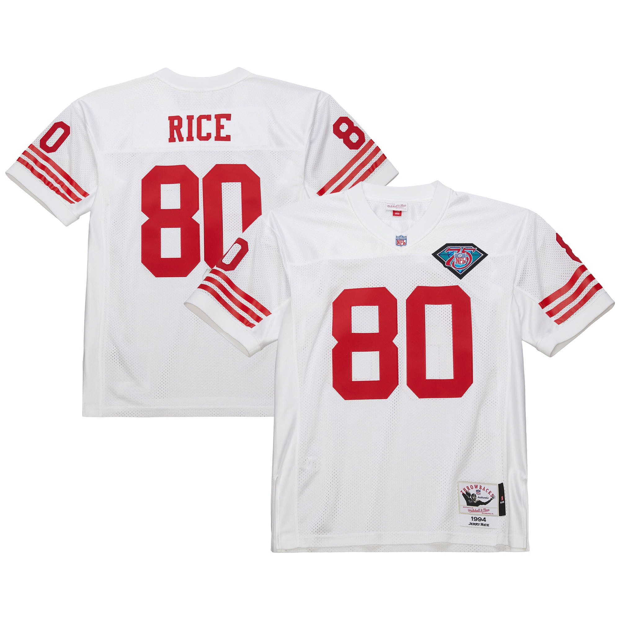 Men's San Francisco 49ers 1994 Jerry Rice Mitchell & Ness White Throwback Retired Player Jersey JS7926 nicesnker