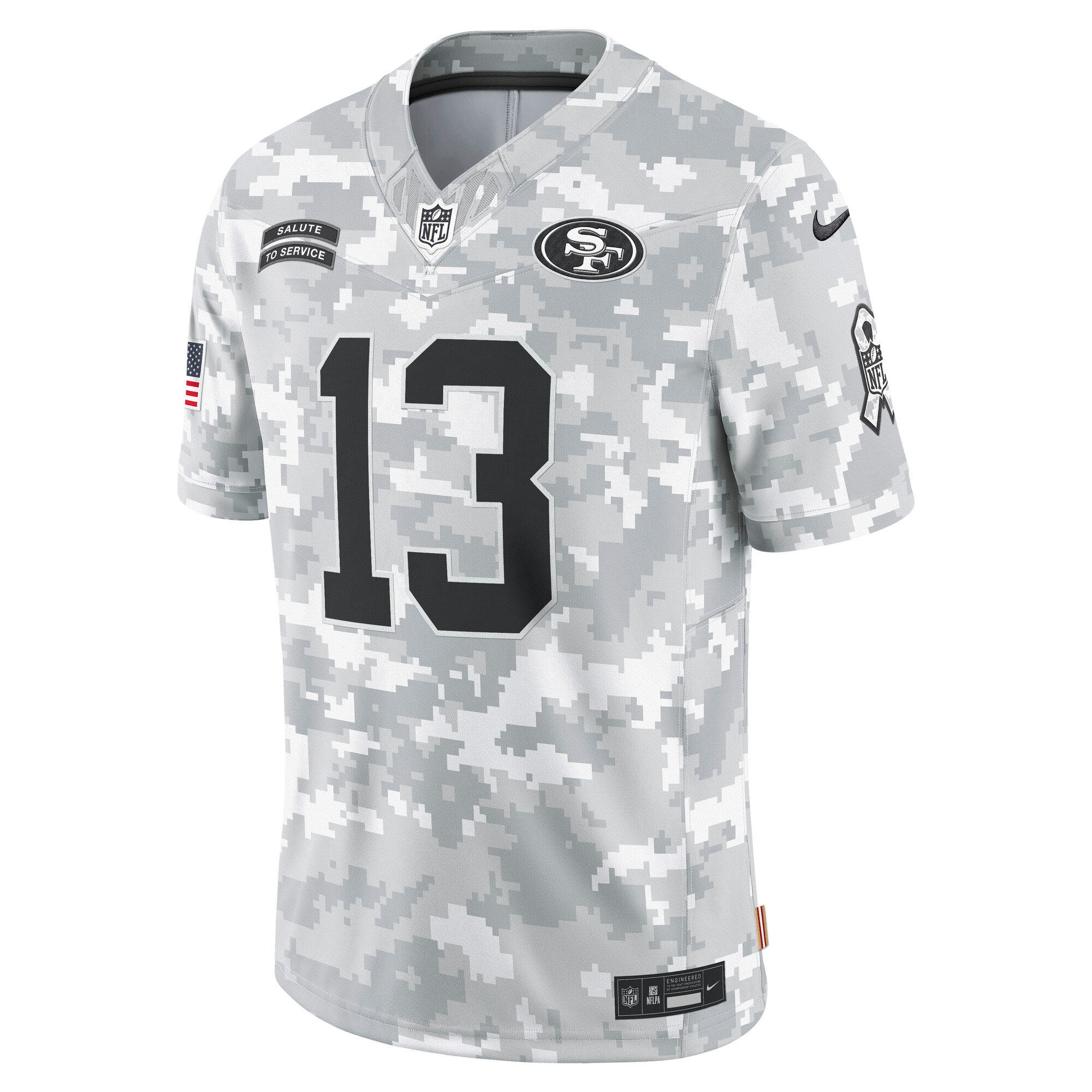 Alternative view of Men's San Francisco 49ers Brock Purdy Arctic Camo 2024 Salute to Service Limited Jersey JS1886 nicesnker
